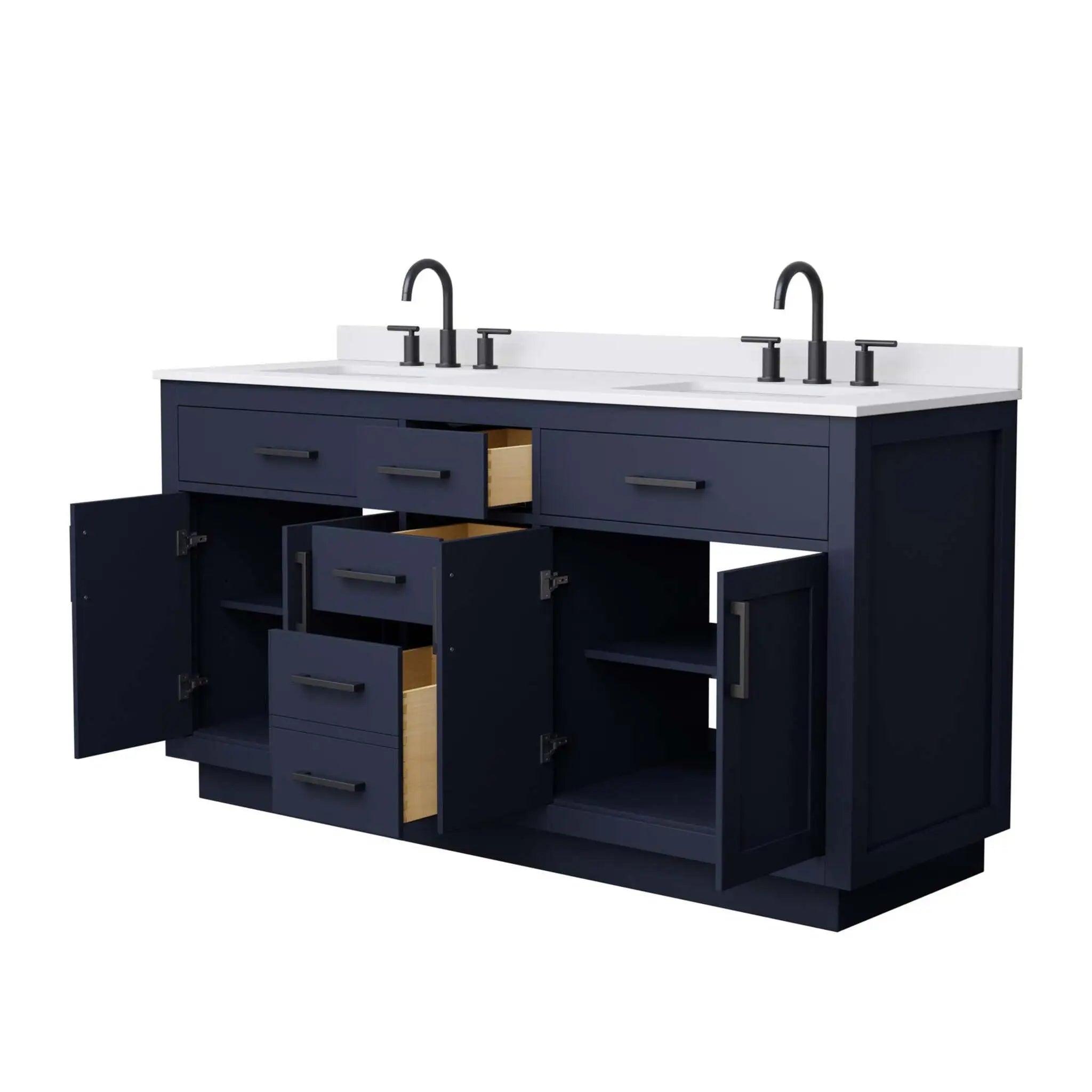 66" Beckett TK Beckett Double Bathroom Vanity with Toe Kick in Dark Blue with Matte Black Trim by Wyndham