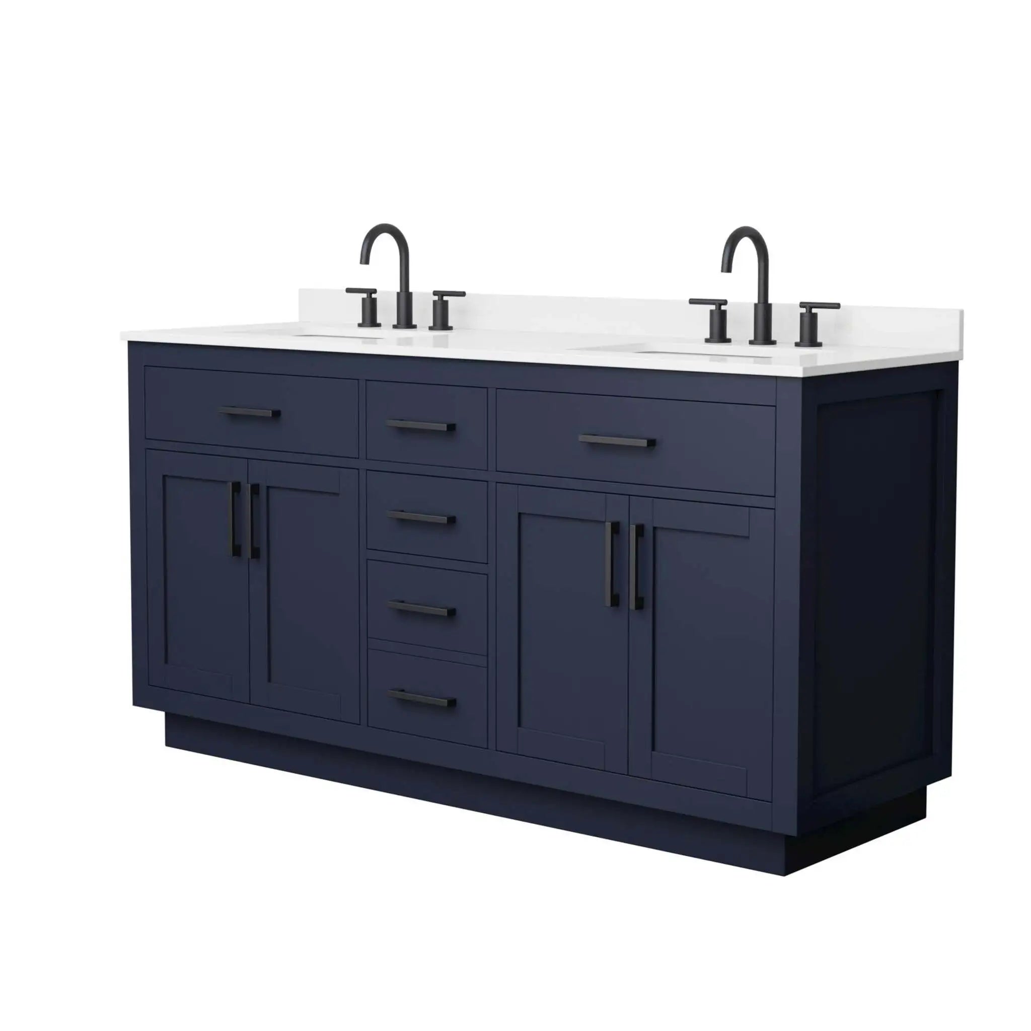 66" Beckett TK Beckett Double Bathroom Vanity with Toe Kick in Dark Blue with Matte Black Trim by Wyndham