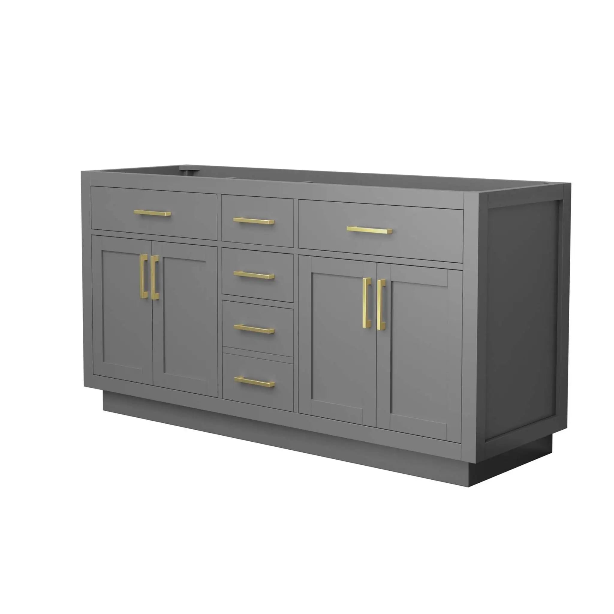 66" Beckett TK Beckett Double Bathroom Vanity with Toe Kick in Dark Gray with Brushed Gold Trim by Wyndham