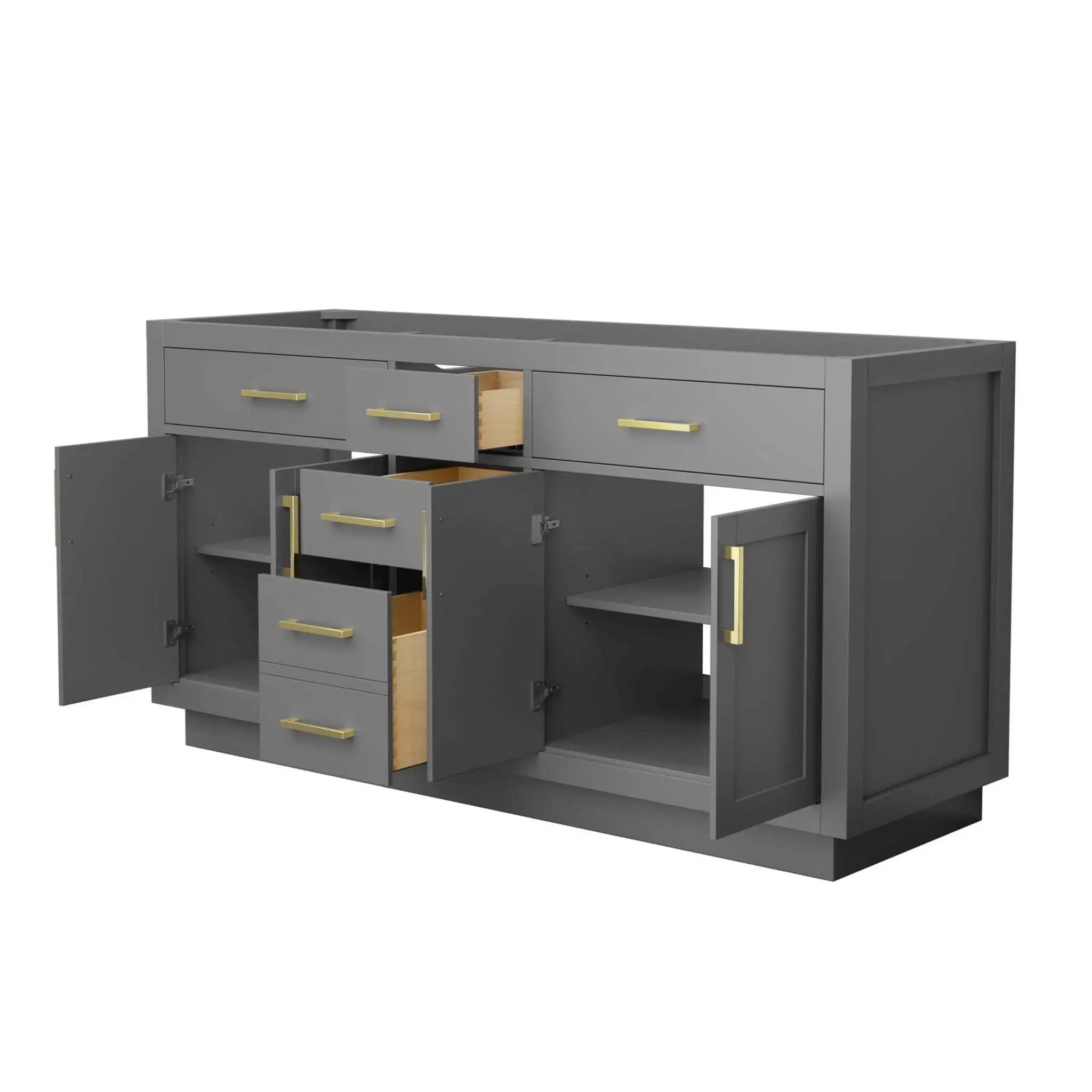 66" Beckett TK Beckett Double Bathroom Vanity with Toe Kick in Dark Gray with Brushed Gold Trim by Wyndham