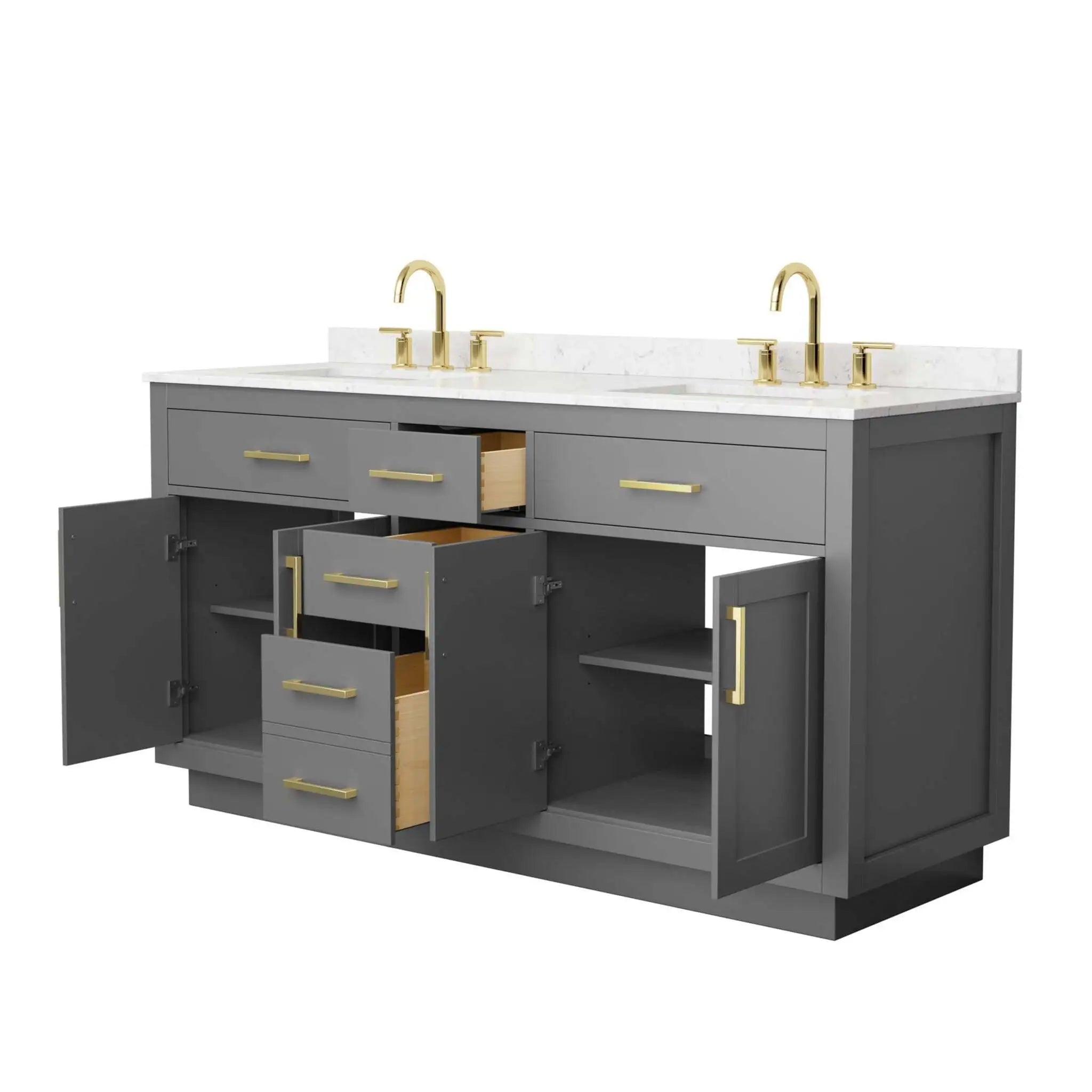 66" Beckett TK Beckett Double Bathroom Vanity with Toe Kick in Dark Gray with Brushed Gold Trim by Wyndham