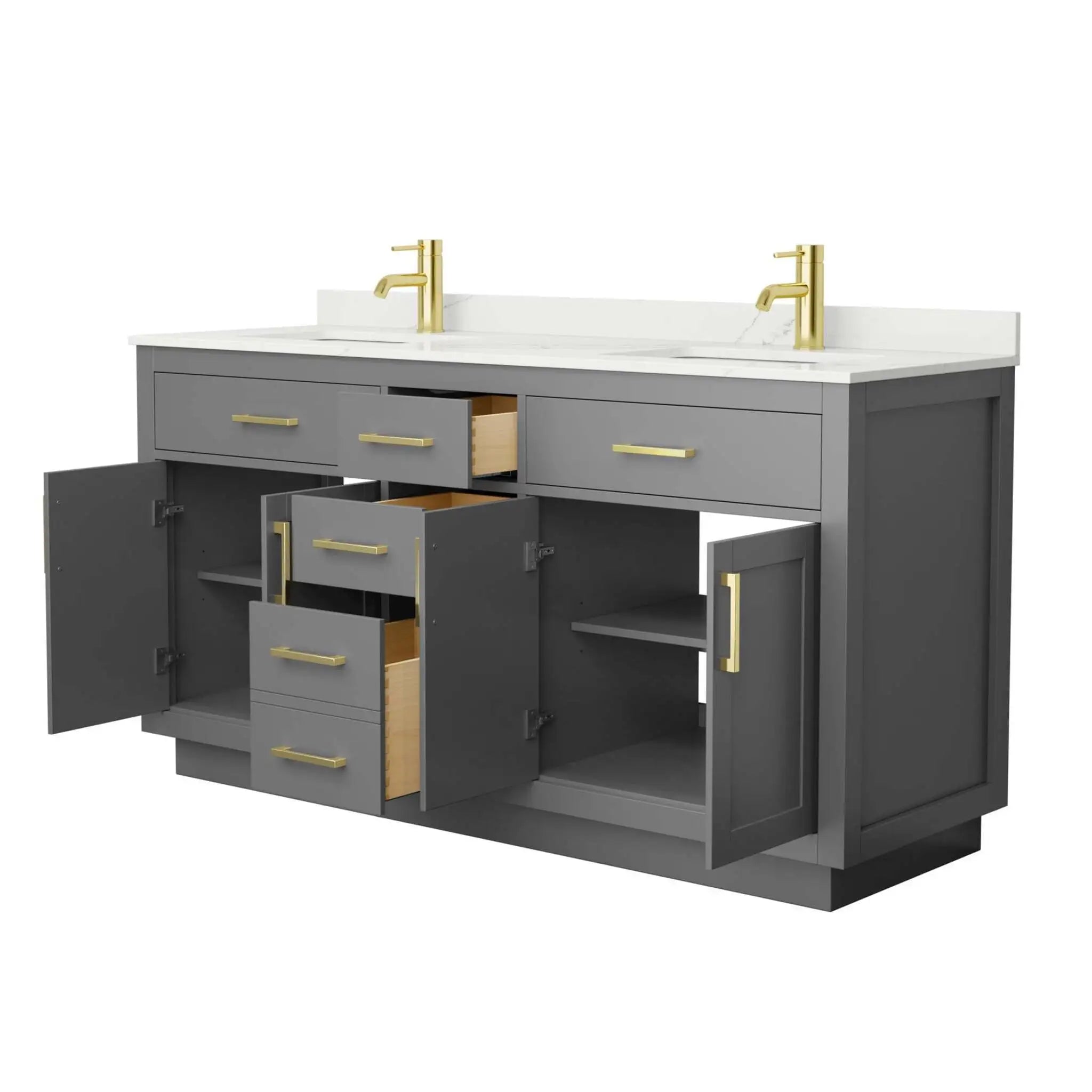 66" Beckett TK Beckett Double Bathroom Vanity with Toe Kick in Dark Gray with Brushed Gold Trim by Wyndham