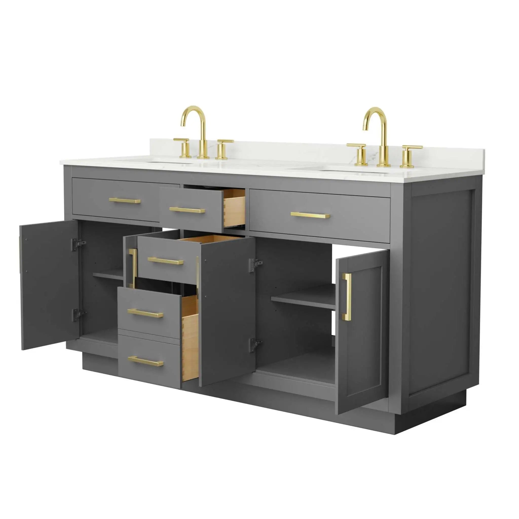 66" Beckett TK Beckett Double Bathroom Vanity with Toe Kick in Dark Gray with Brushed Gold Trim by Wyndham