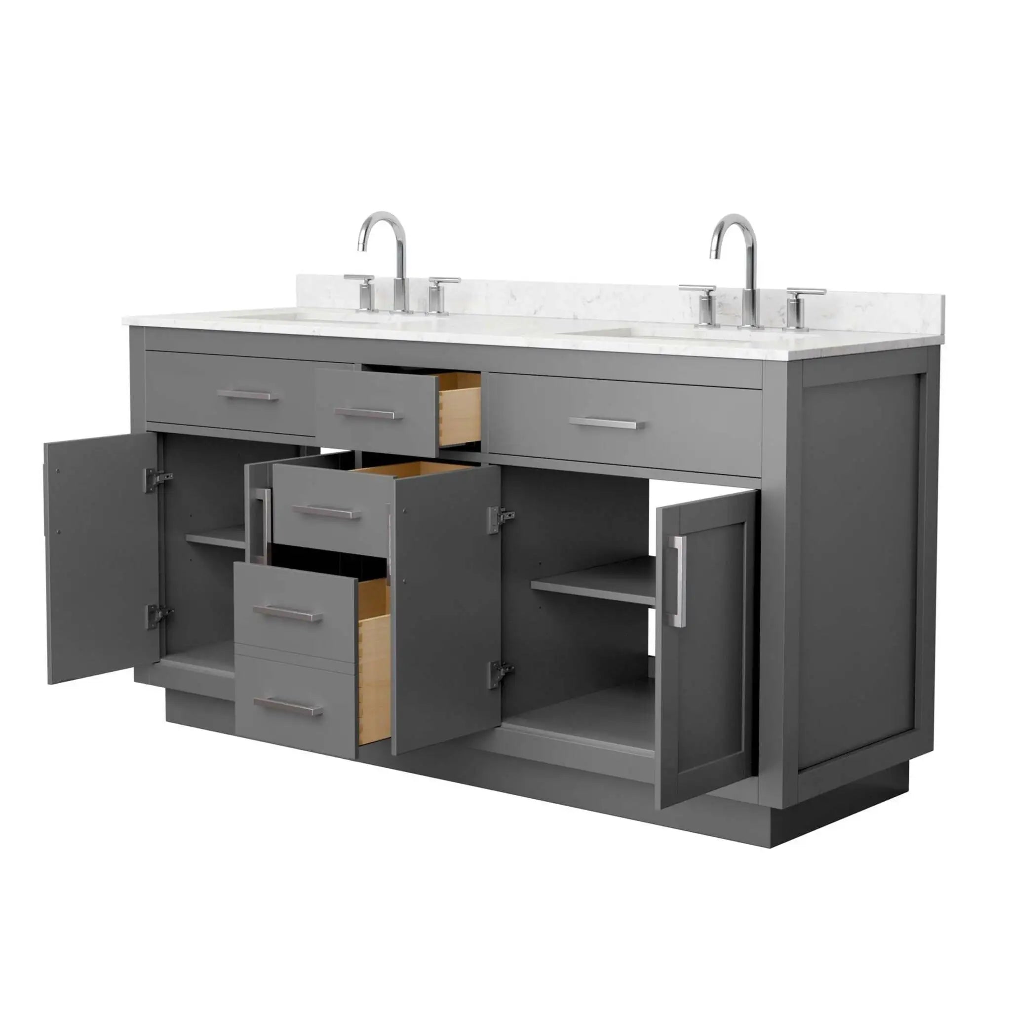 66" Beckett TK Beckett Double Bathroom Vanity with Toe Kick in Dark Gray with Brushed Nickel Trim by Wyndham