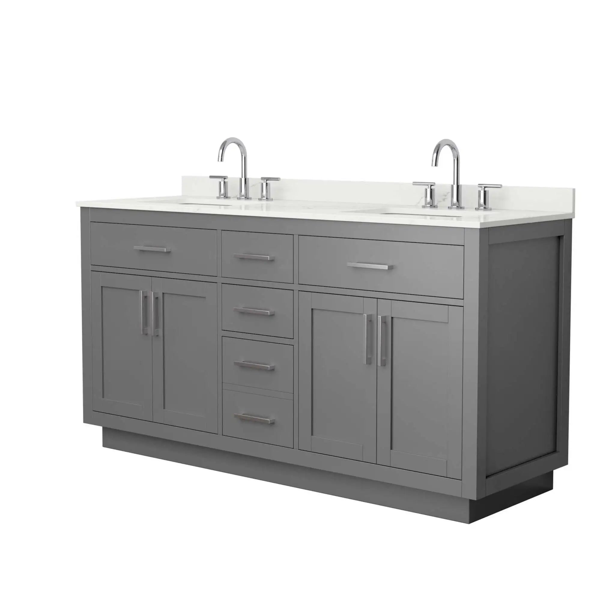 66" Beckett TK Beckett Double Bathroom Vanity with Toe Kick in Dark Gray with Brushed Nickel Trim by Wyndham
