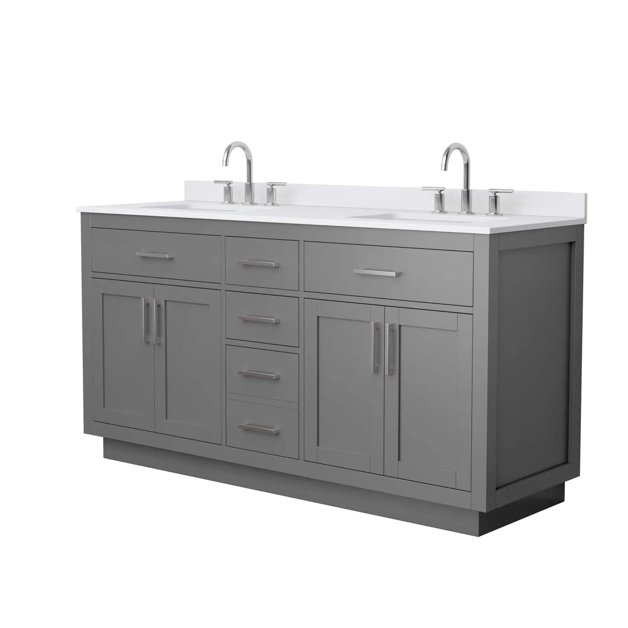 66" Beckett TK Beckett Double Bathroom Vanity with Toe Kick in Dark Gray with Brushed Nickel Trim by Wyndham