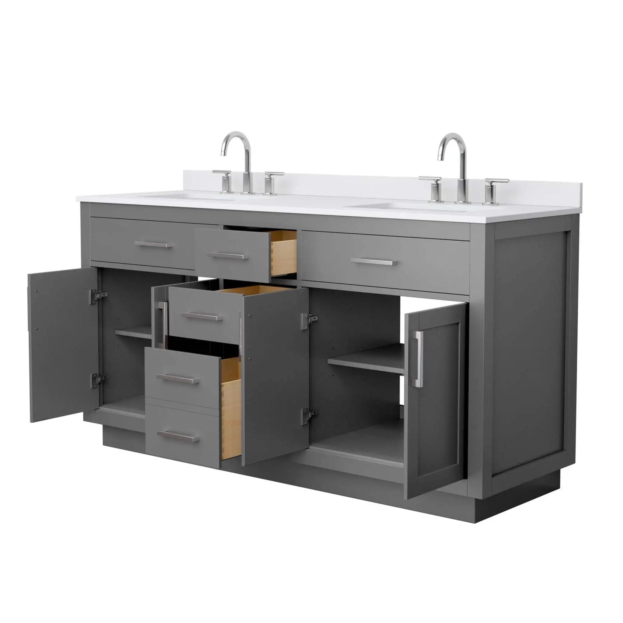66" Beckett TK Beckett Double Bathroom Vanity with Toe Kick in Dark Gray with Brushed Nickel Trim by Wyndham
