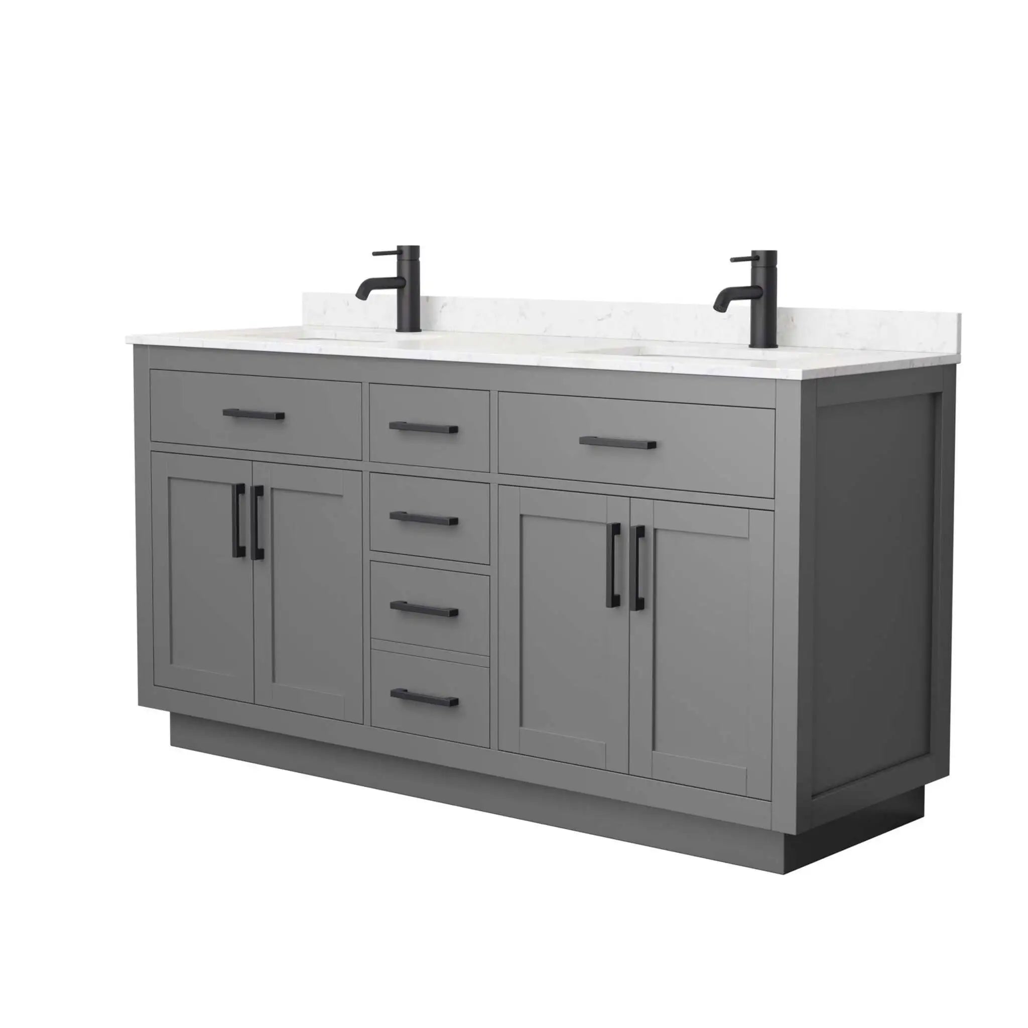 66" Beckett TK Beckett Double Bathroom Vanity with Toe Kick in Dark Gray with Matte Black Trim by Wyndham