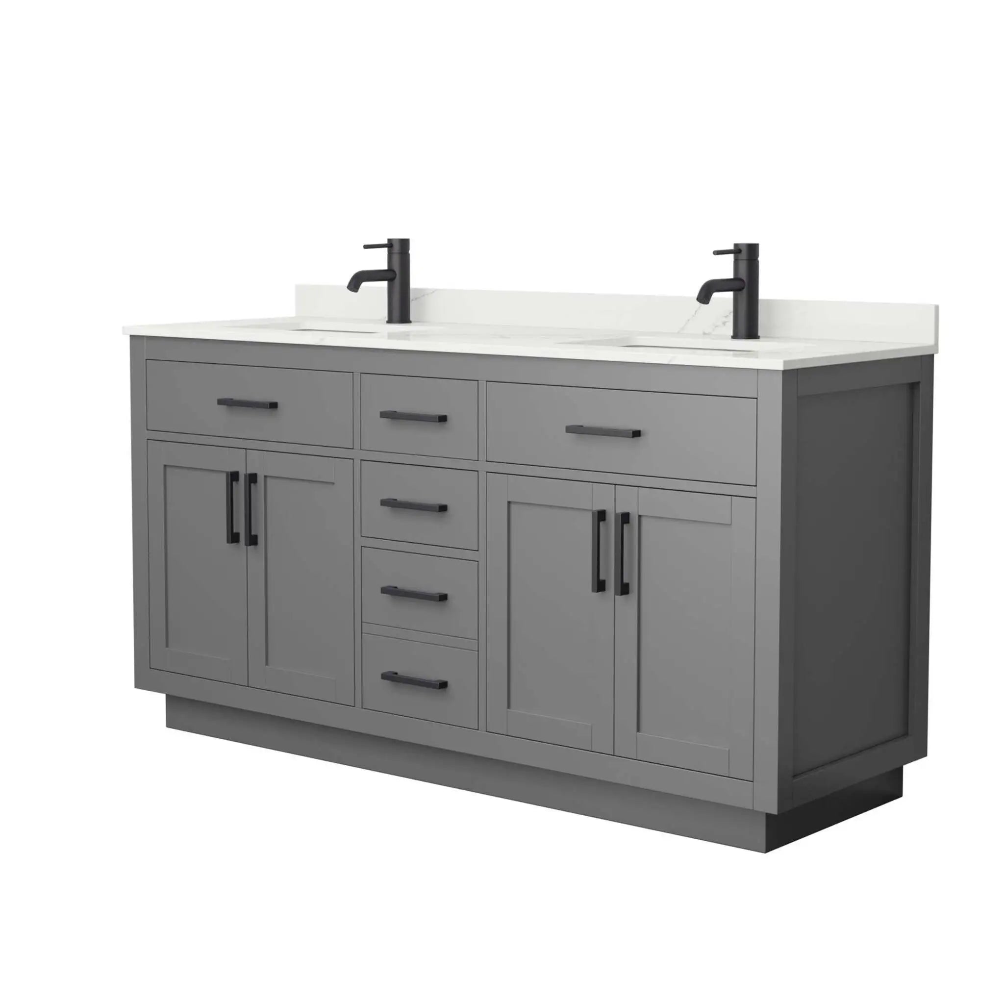 66" Beckett TK Beckett Double Bathroom Vanity with Toe Kick in Dark Gray with Matte Black Trim by Wyndham