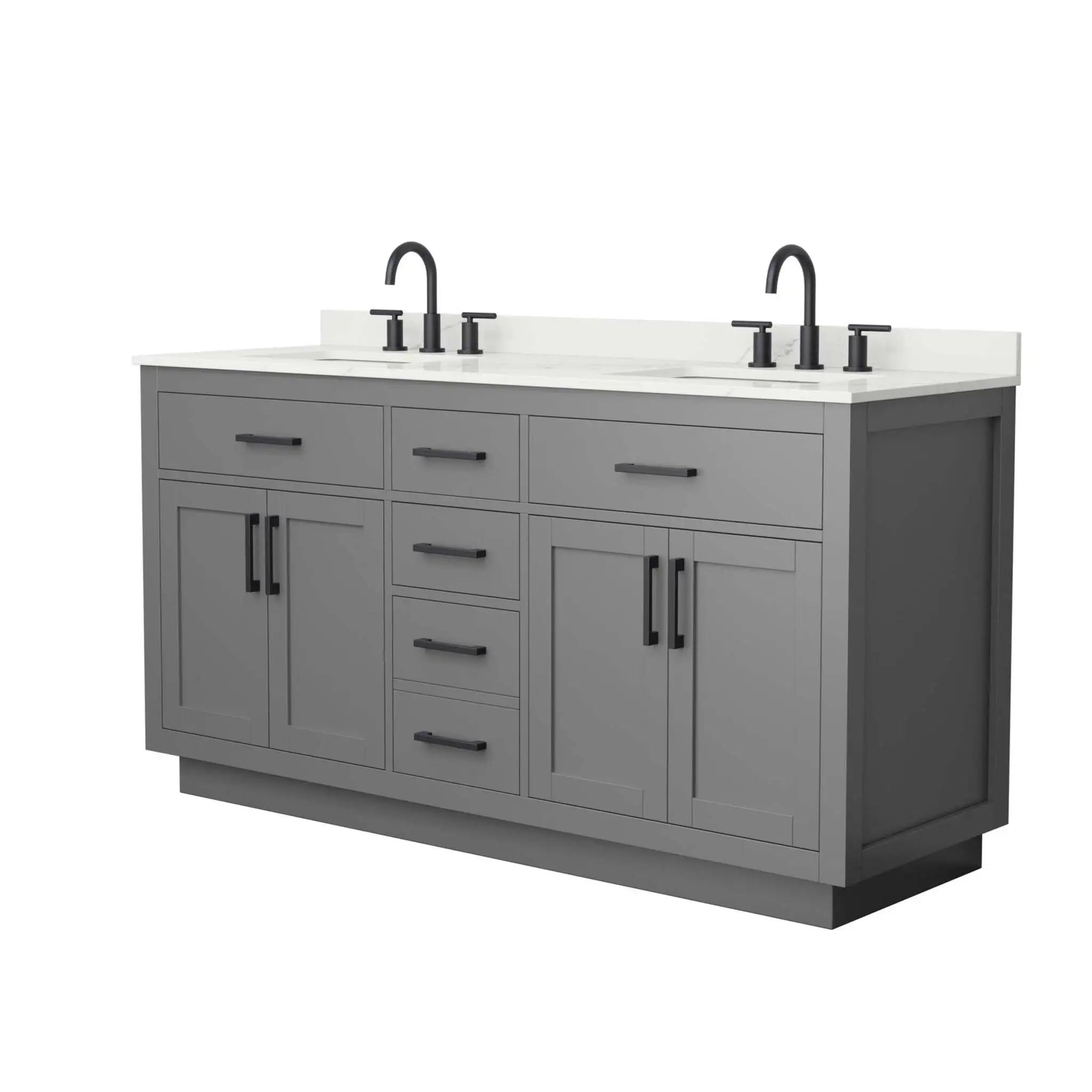 66" Beckett TK Beckett Double Bathroom Vanity with Toe Kick in Dark Gray with Matte Black Trim by Wyndham