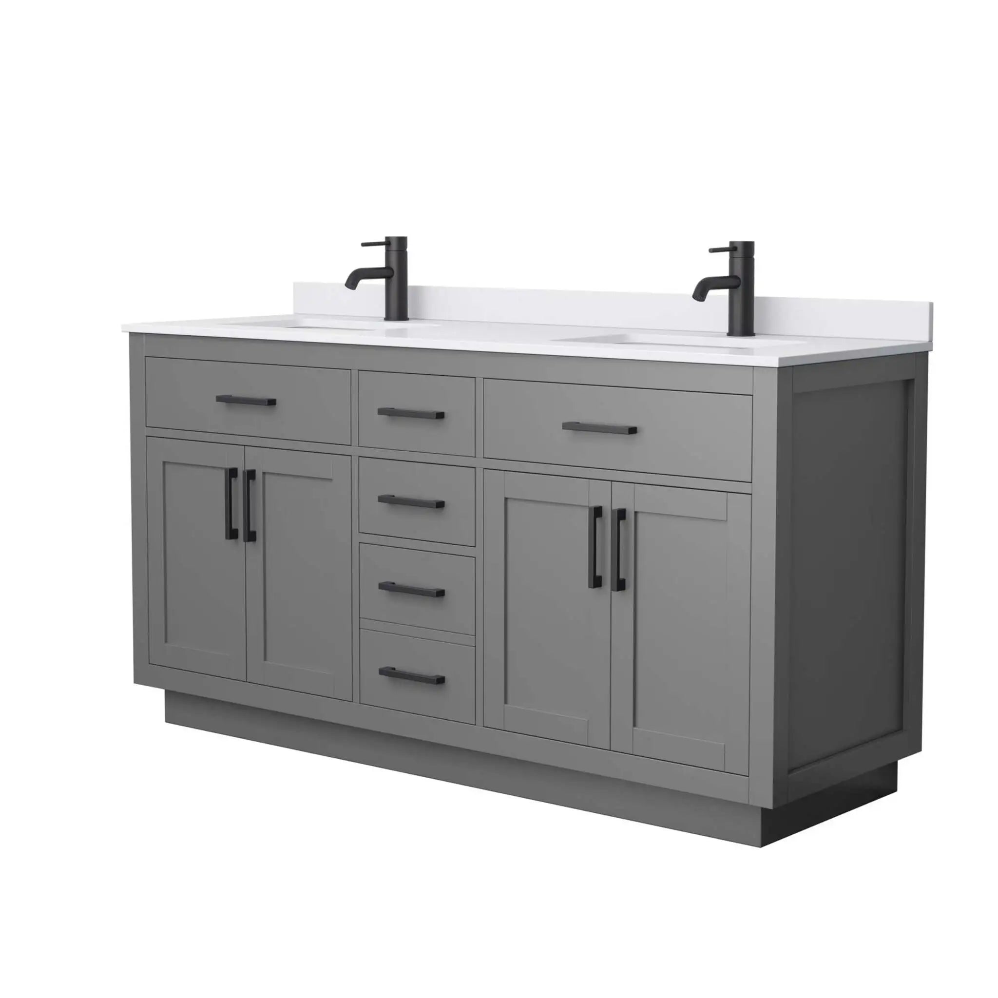 66" Beckett TK Beckett Double Bathroom Vanity with Toe Kick in Dark Gray with Matte Black Trim by Wyndham