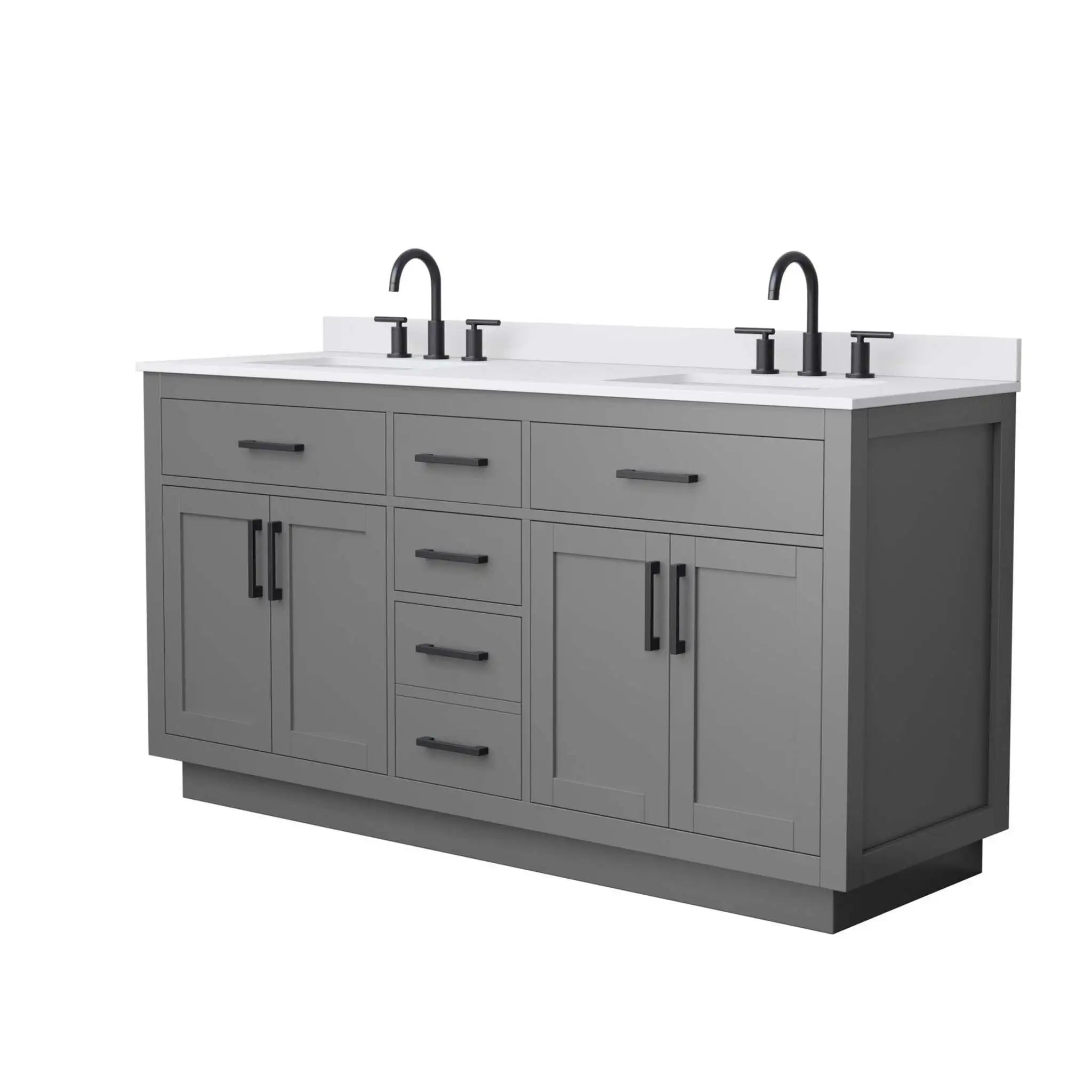66" Beckett TK Beckett Double Bathroom Vanity with Toe Kick in Dark Gray with Matte Black Trim by Wyndham