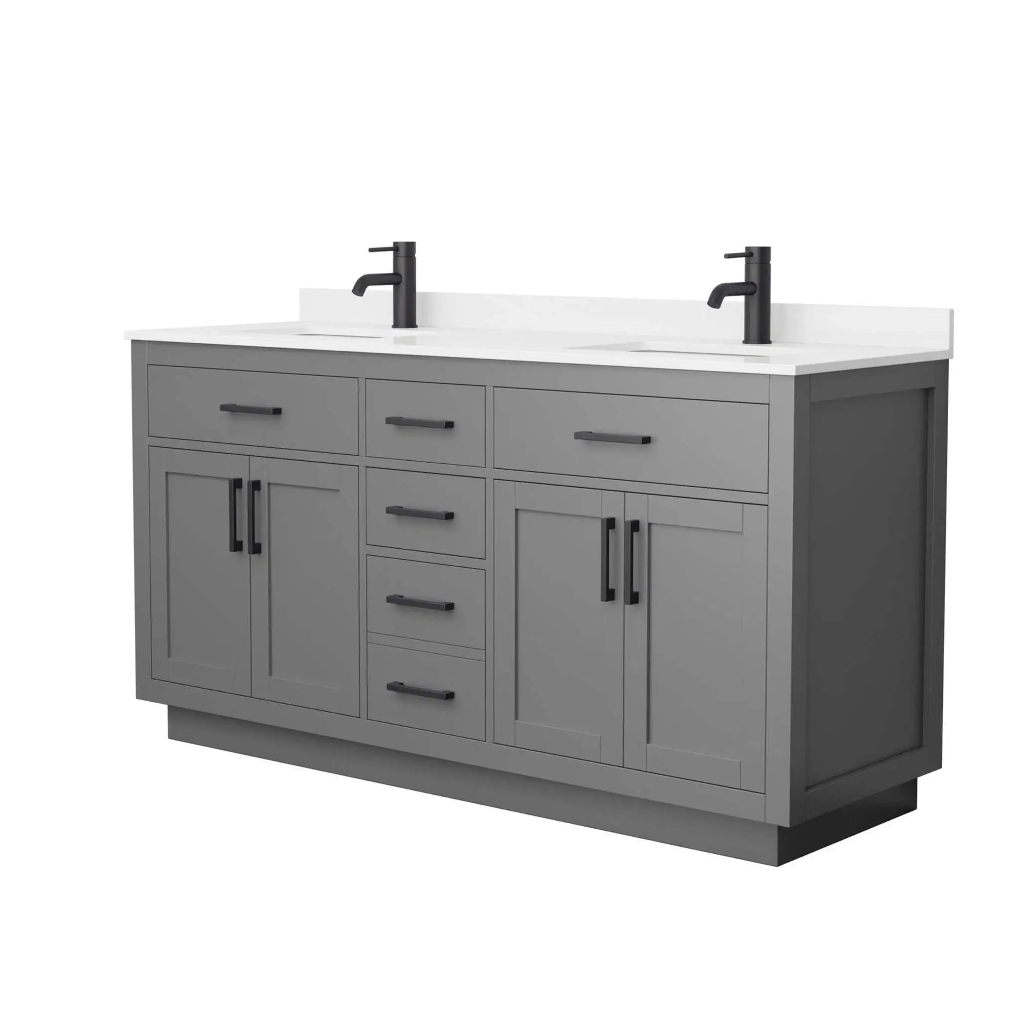 66" Beckett TK Beckett Double Bathroom Vanity with Toe Kick in Dark Gray with Matte Black Trim by Wyndham