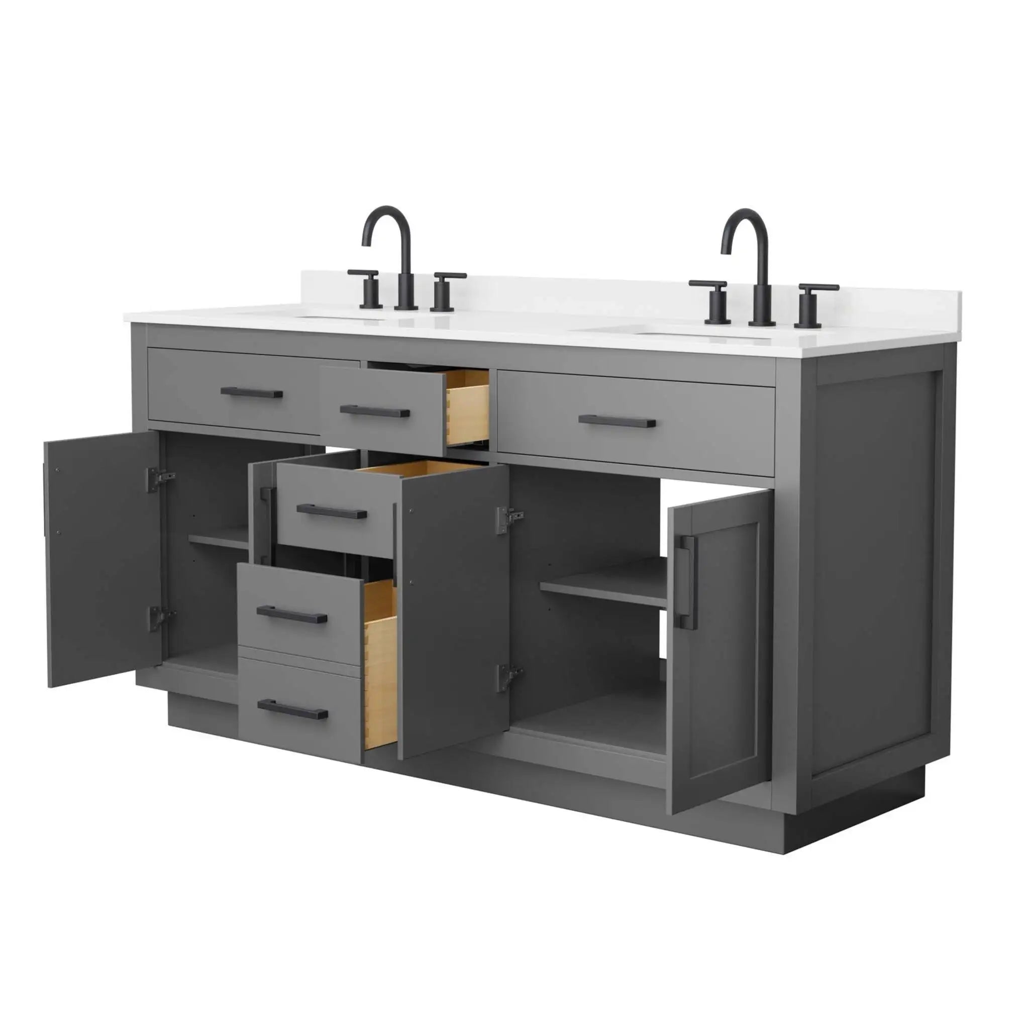 66" Beckett TK Beckett Double Bathroom Vanity with Toe Kick in Dark Gray with Matte Black Trim by Wyndham