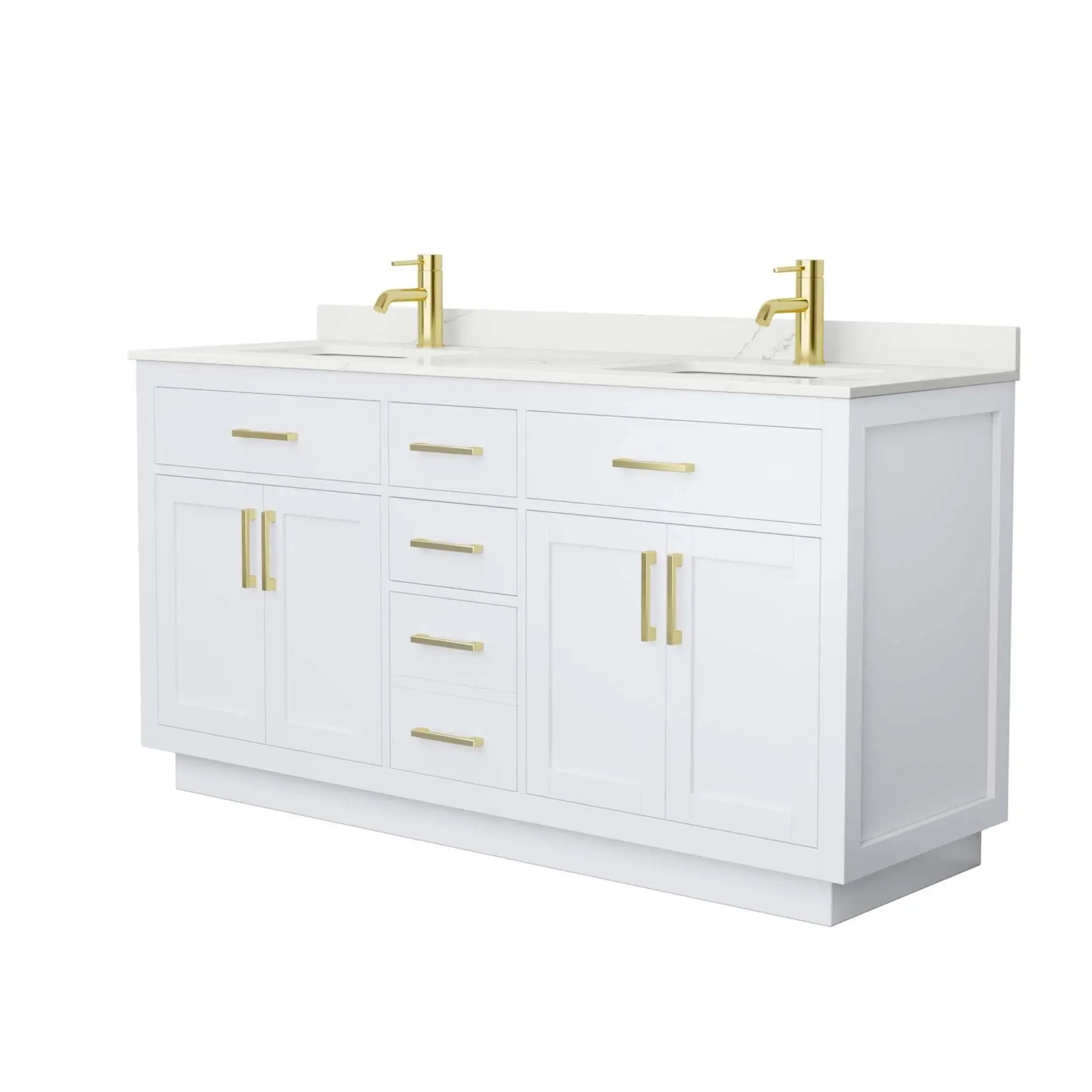 66" Beckett TK Beckett Double Bathroom Vanity with Toe Kick in White with Brushed Gold Trim by Wyndham
