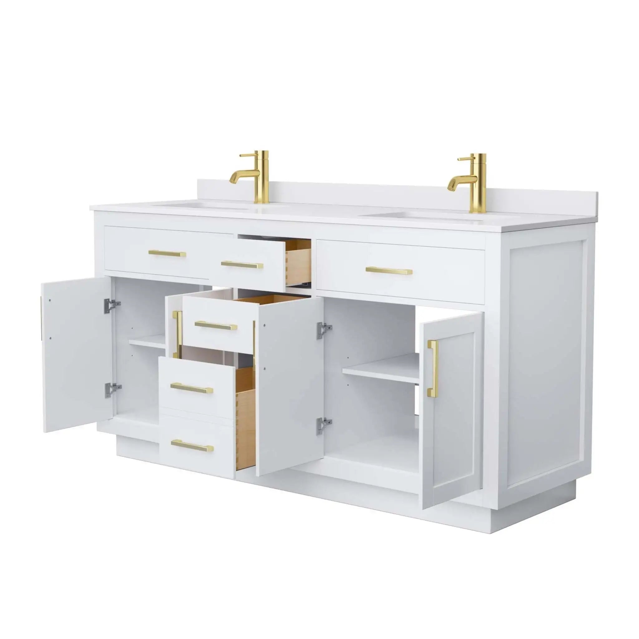 66" Beckett TK Beckett Double Bathroom Vanity with Toe Kick in White with Brushed Gold Trim by Wyndham