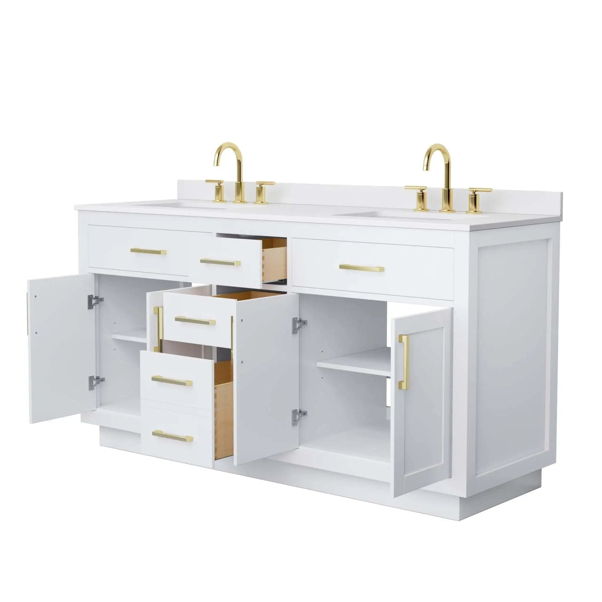 66" Beckett TK Beckett Double Bathroom Vanity with Toe Kick in White with Brushed Gold Trim by Wyndham