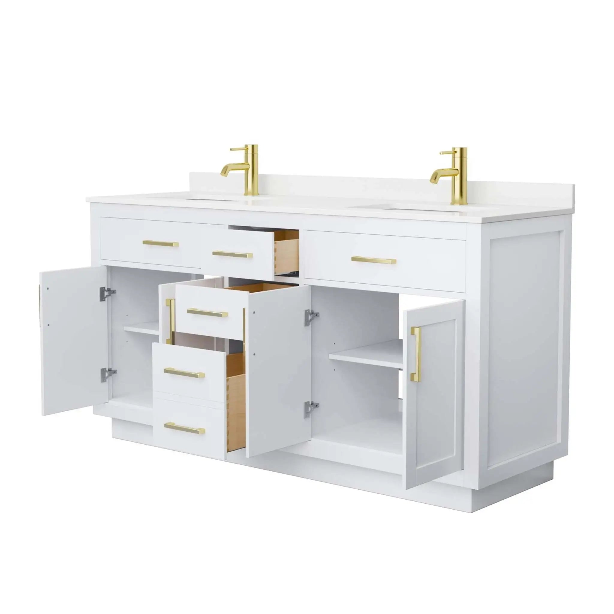 66" Beckett TK Beckett Double Bathroom Vanity with Toe Kick in White with Brushed Gold Trim by Wyndham