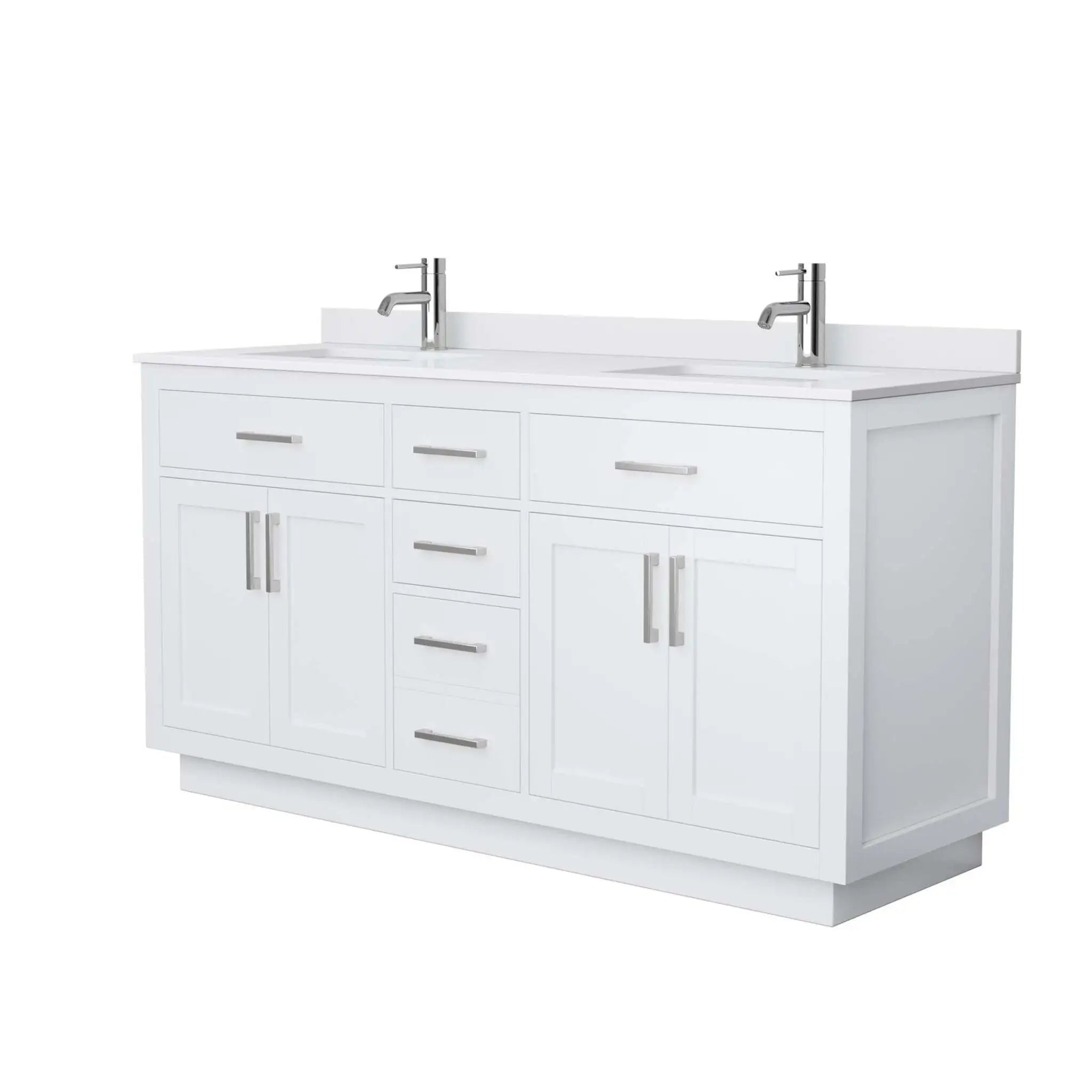 66" Beckett TK Beckett Double Bathroom Vanity with Toe Kick in White with Brushed Nickel Trim by Wyndham