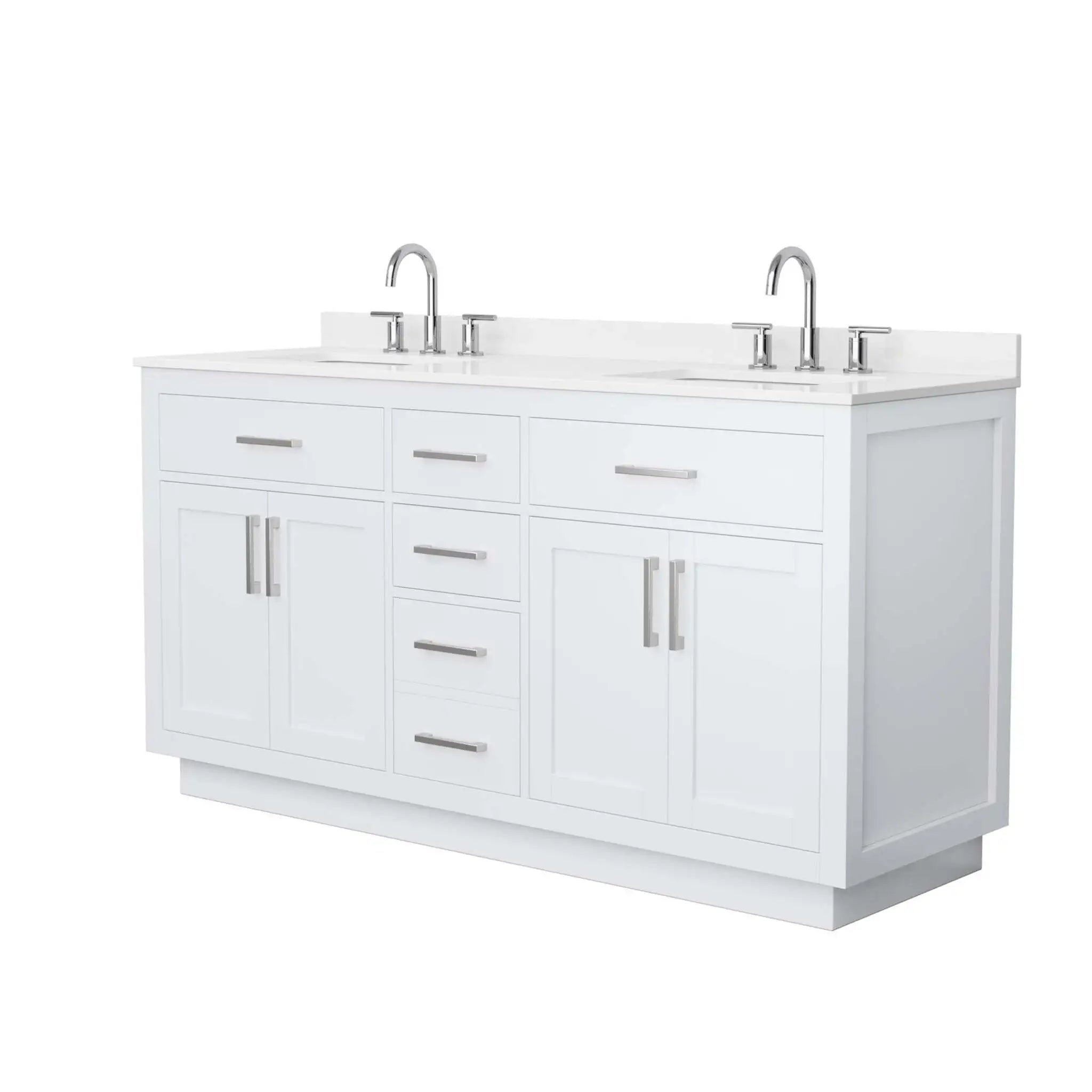 66" Beckett TK Beckett Double Bathroom Vanity with Toe Kick in White with Brushed Nickel Trim by Wyndham