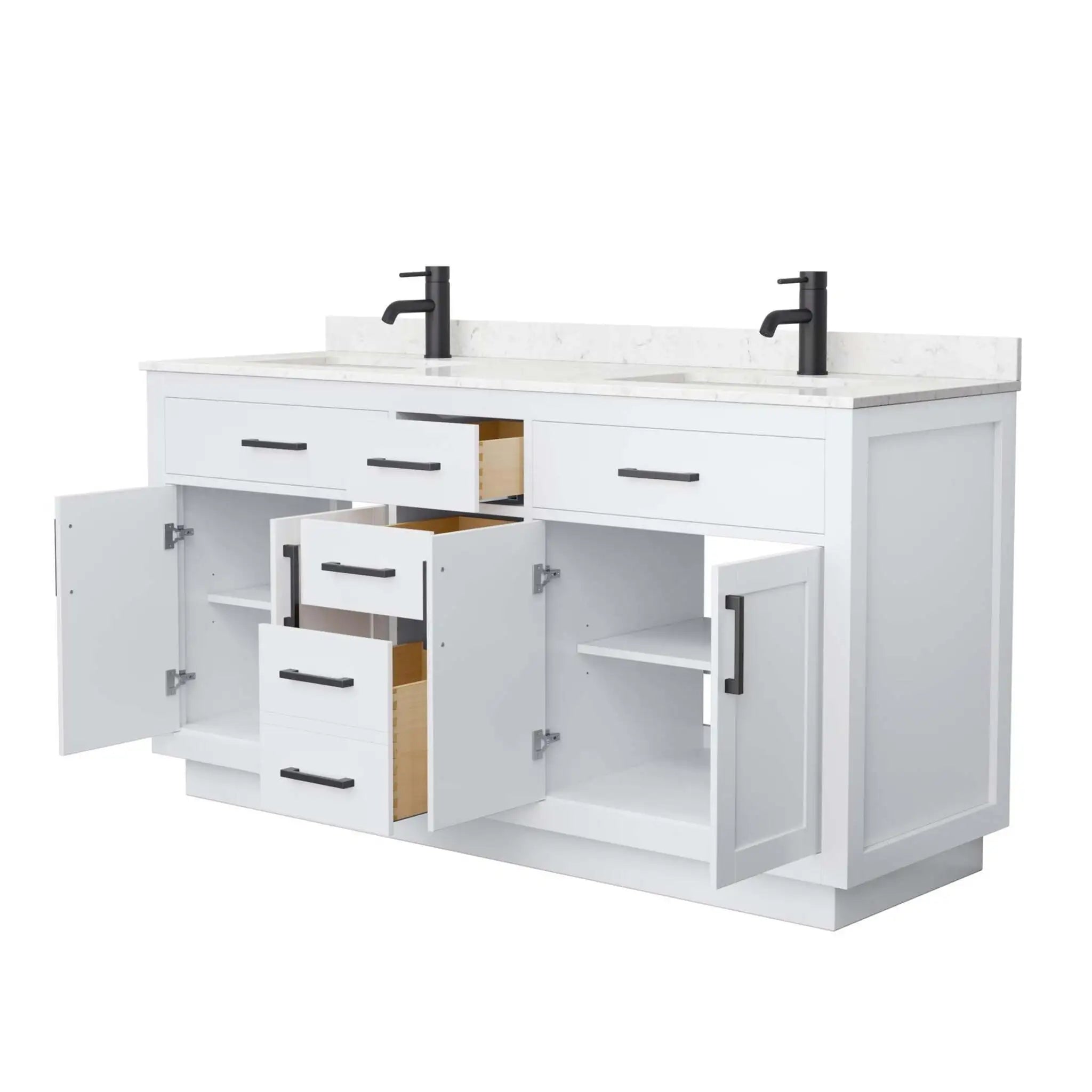66" Beckett TK Beckett Double Bathroom Vanity with Toe Kick in White with Matte Black Trim by Wyndham