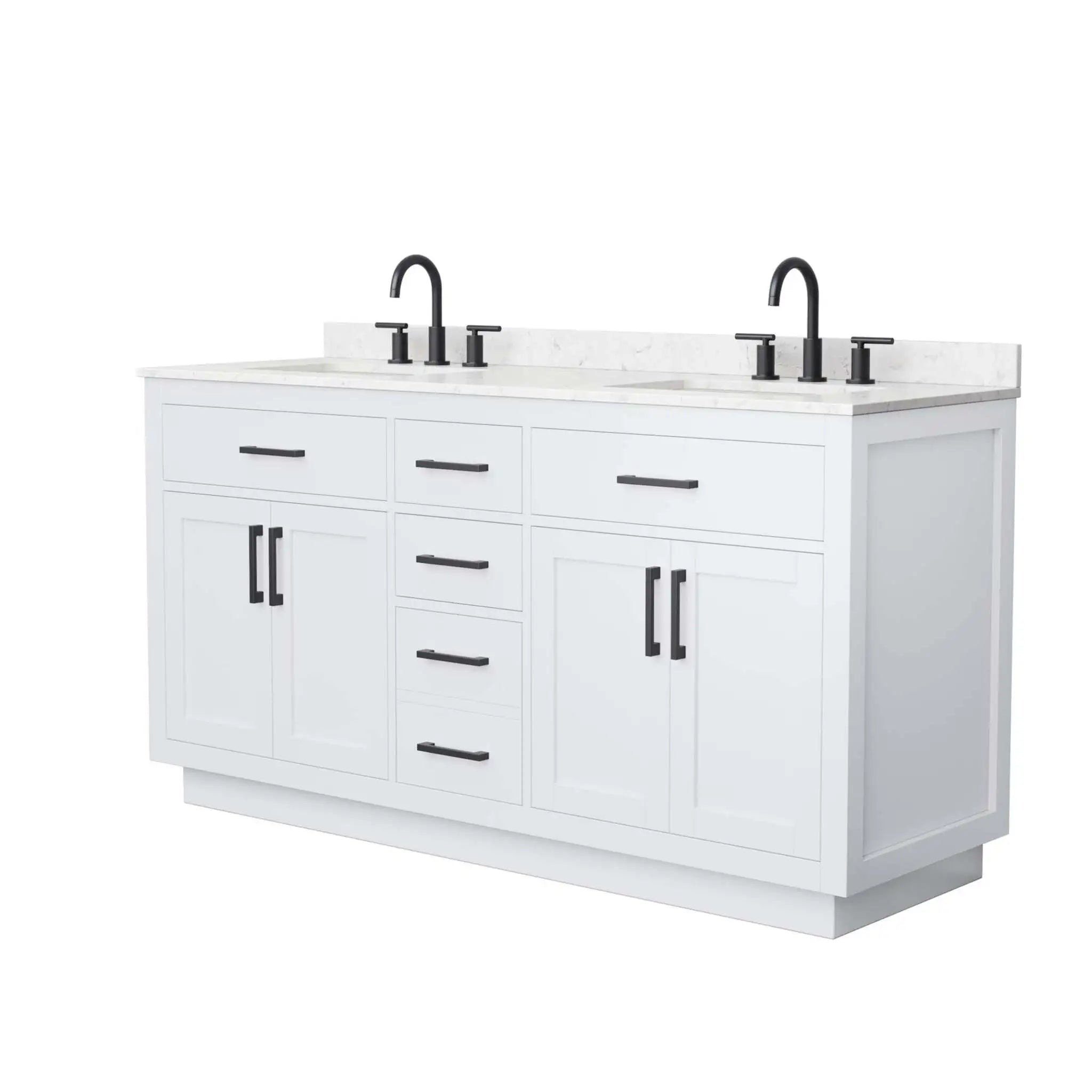 66" Beckett TK Beckett Double Bathroom Vanity with Toe Kick in White with Matte Black Trim by Wyndham