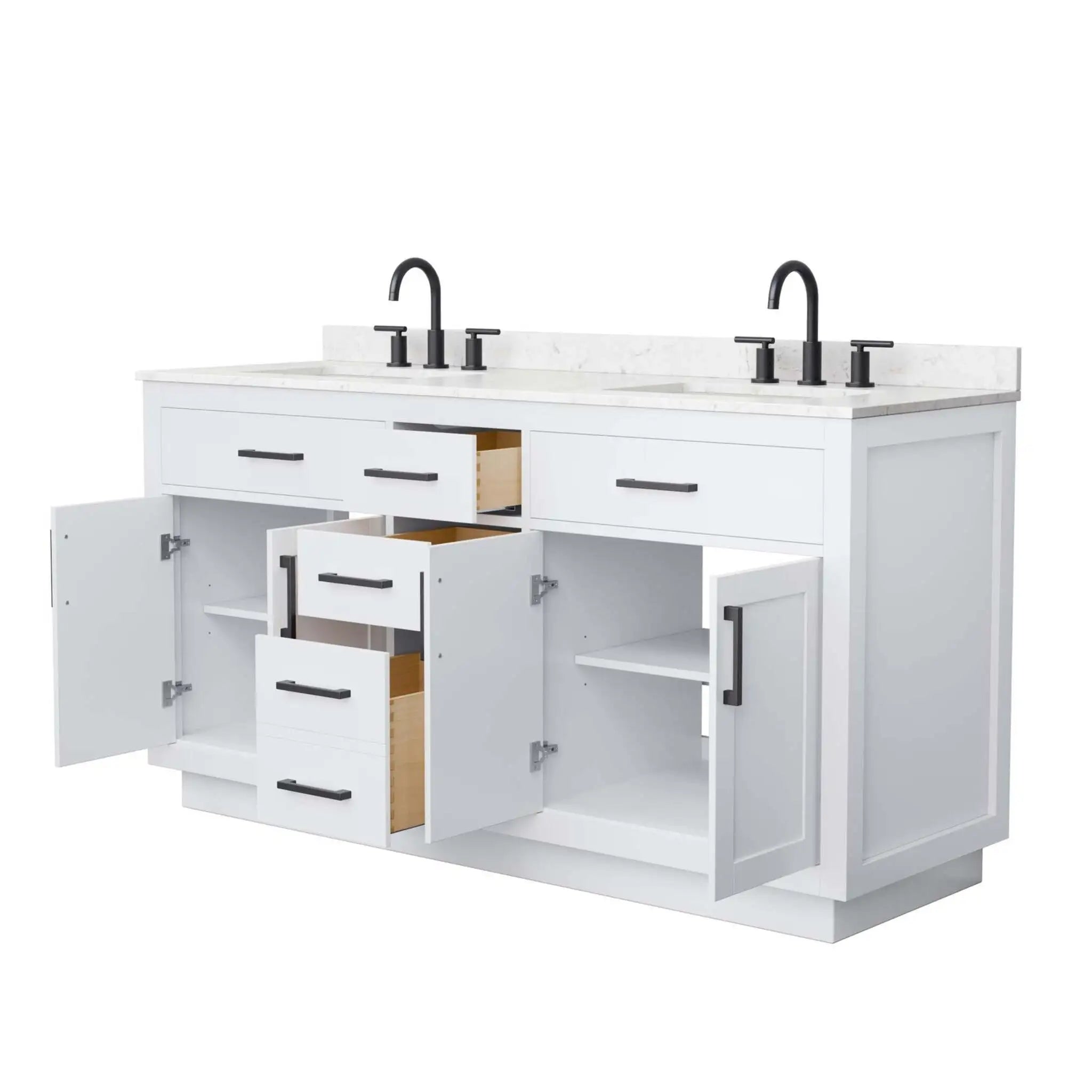 66" Beckett TK Beckett Double Bathroom Vanity with Toe Kick in White with Matte Black Trim by Wyndham