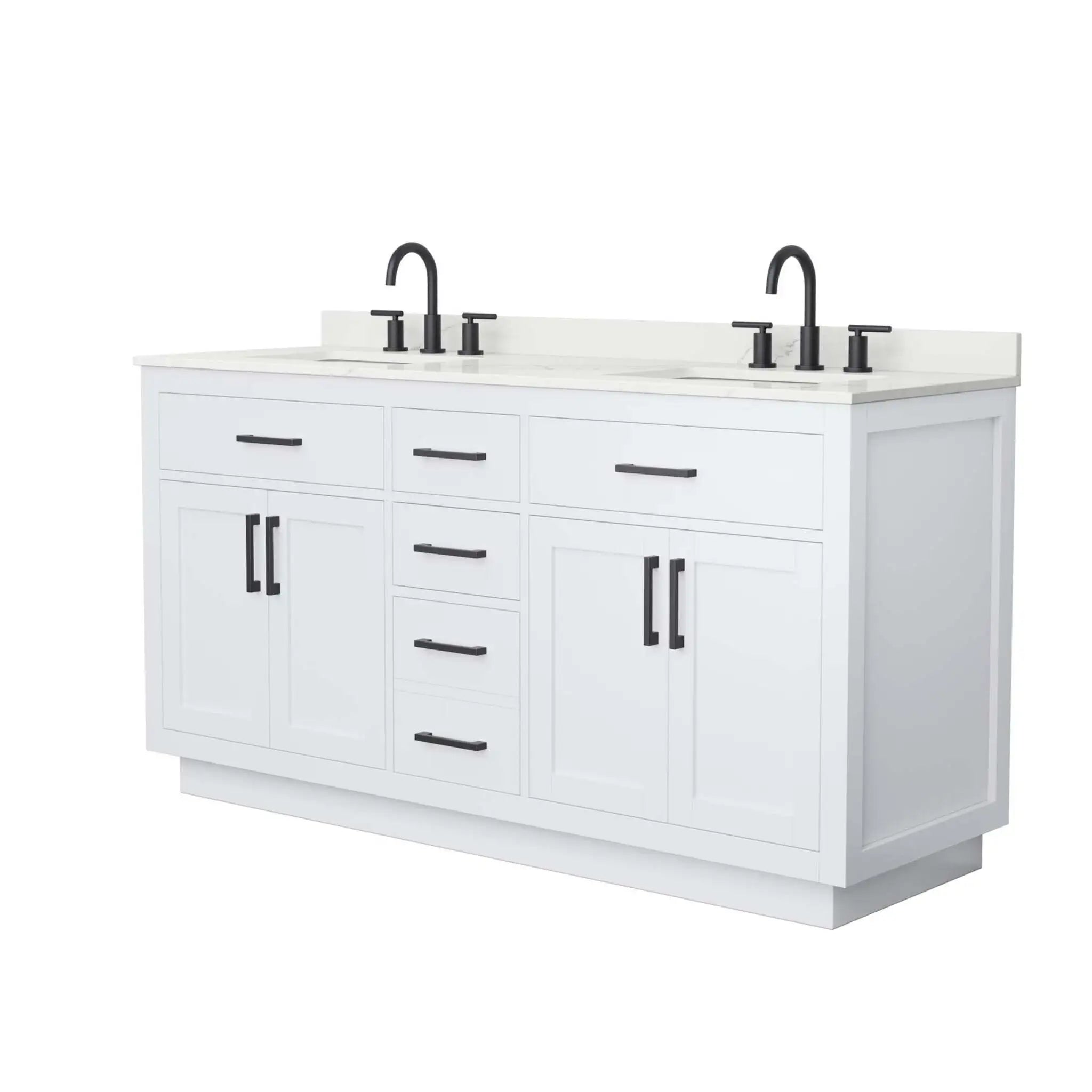 66" Beckett TK Beckett Double Bathroom Vanity with Toe Kick in White with Matte Black Trim by Wyndham