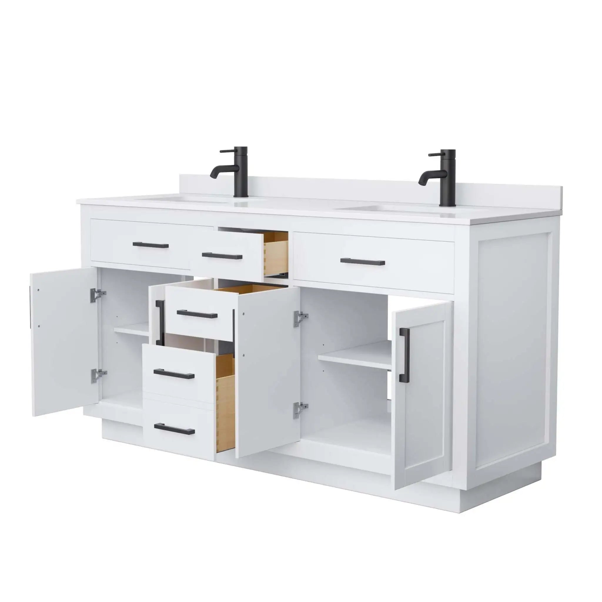 66" Beckett TK Beckett Double Bathroom Vanity with Toe Kick in White with Matte Black Trim by Wyndham