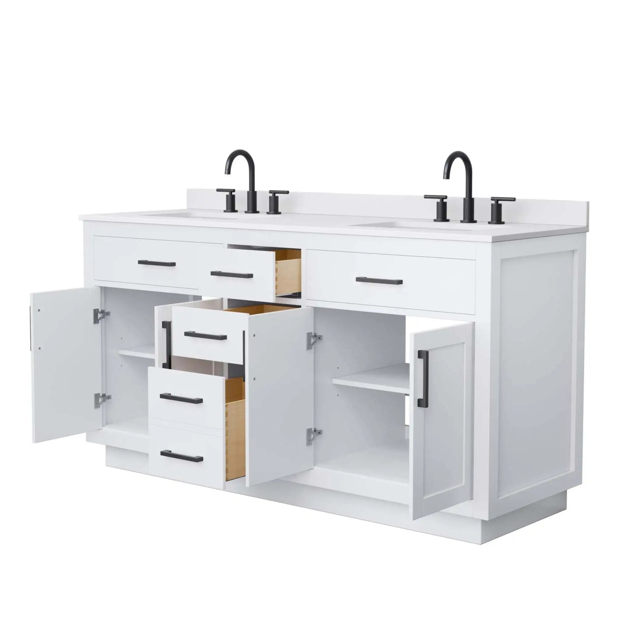 66" Beckett TK Beckett Double Bathroom Vanity with Toe Kick in White with Matte Black Trim by Wyndham