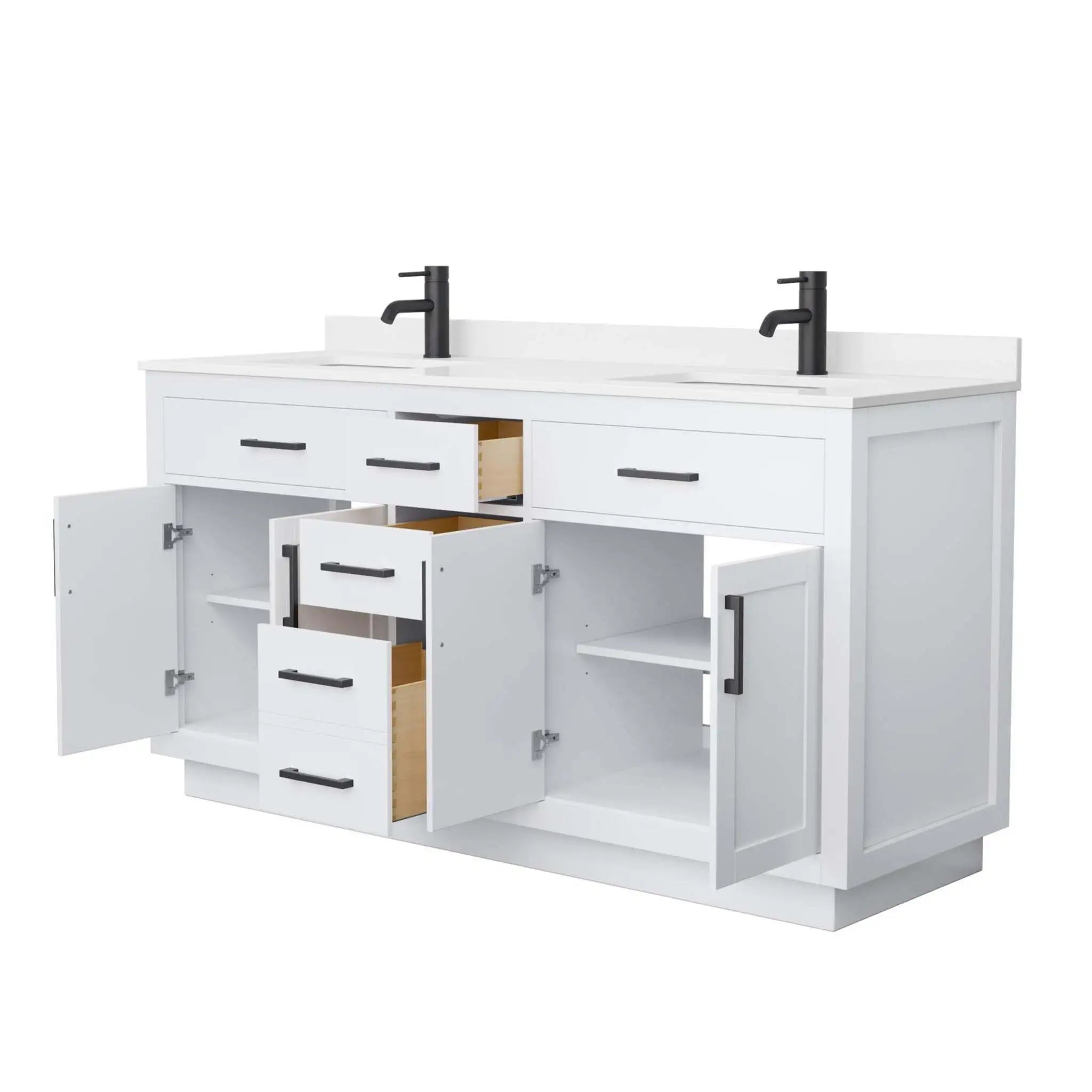 66" Beckett TK Beckett Double Bathroom Vanity with Toe Kick in White with Matte Black Trim by Wyndham