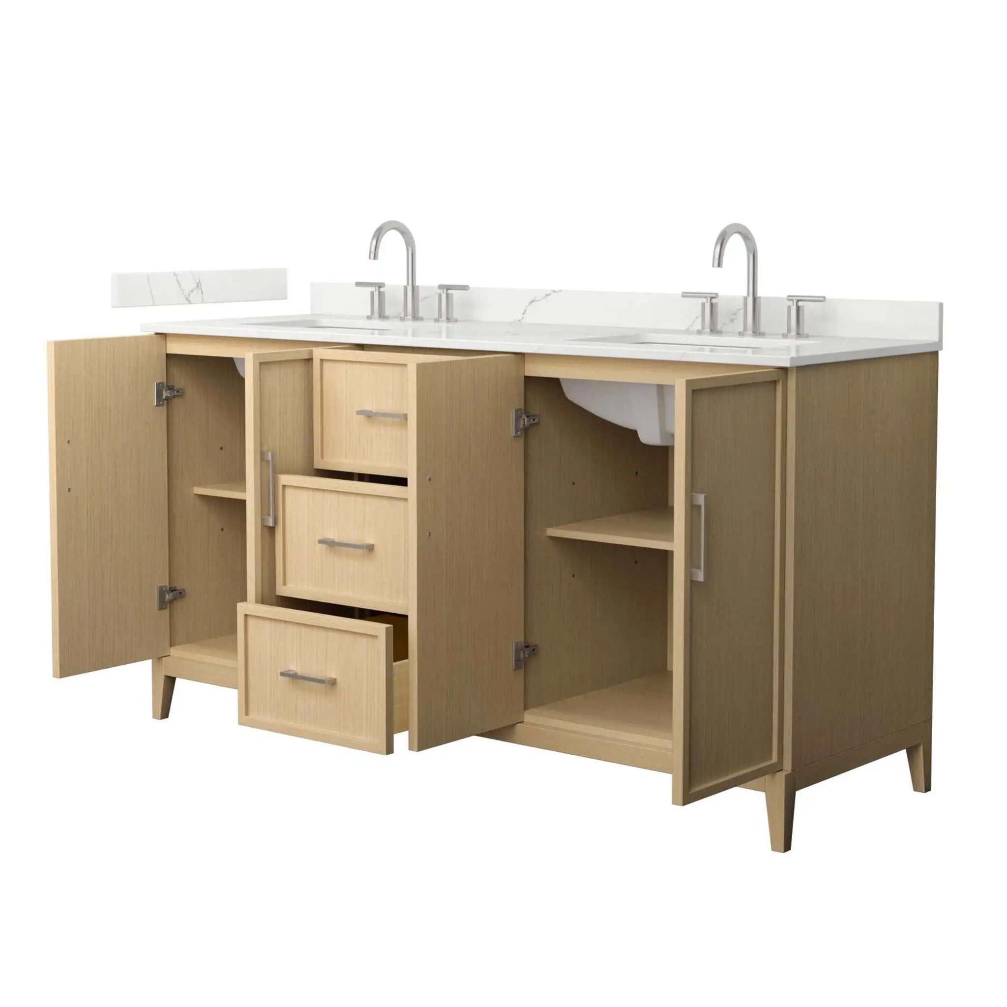 66" Elan Double Bathroom Vanity in White Oak with Brushed Nickel Trim by Wyndham
