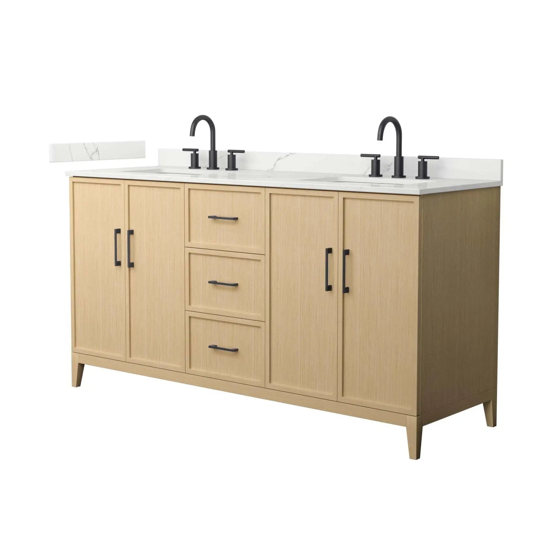 66" Elan Double Bathroom Vanity in White Oak with Matte Black Trim by Wyndham