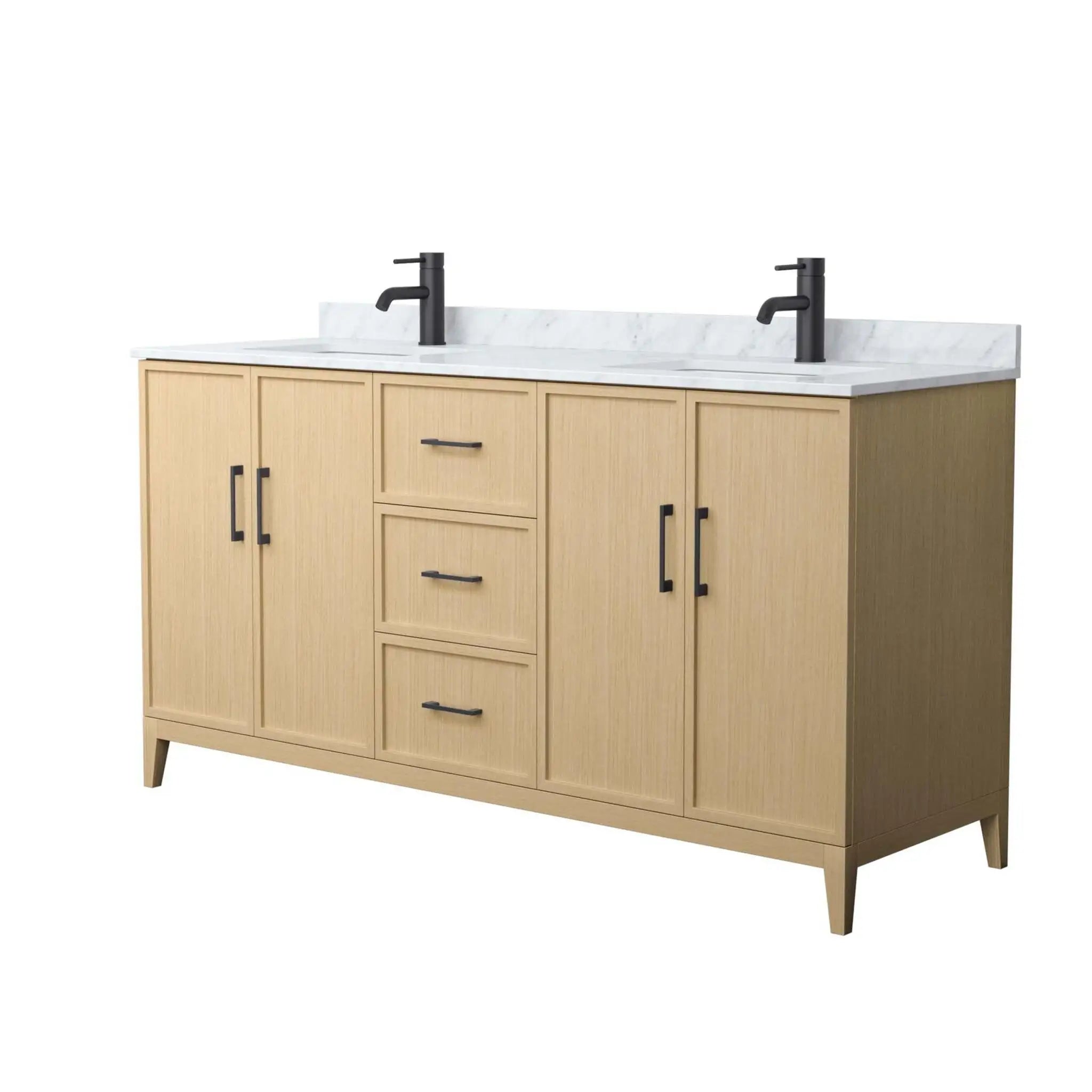 66" Elan Double Bathroom Vanity in White Oak with Matte Black Trim by Wyndham
