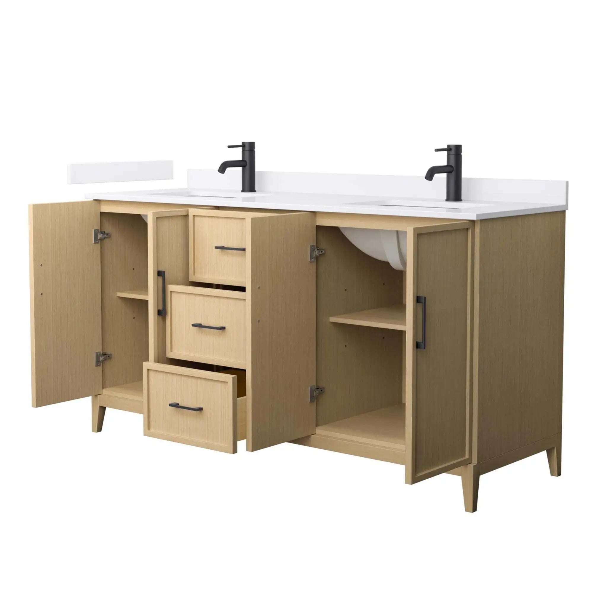 66" Elan Double Bathroom Vanity in White Oak with Matte Black Trim by Wyndham