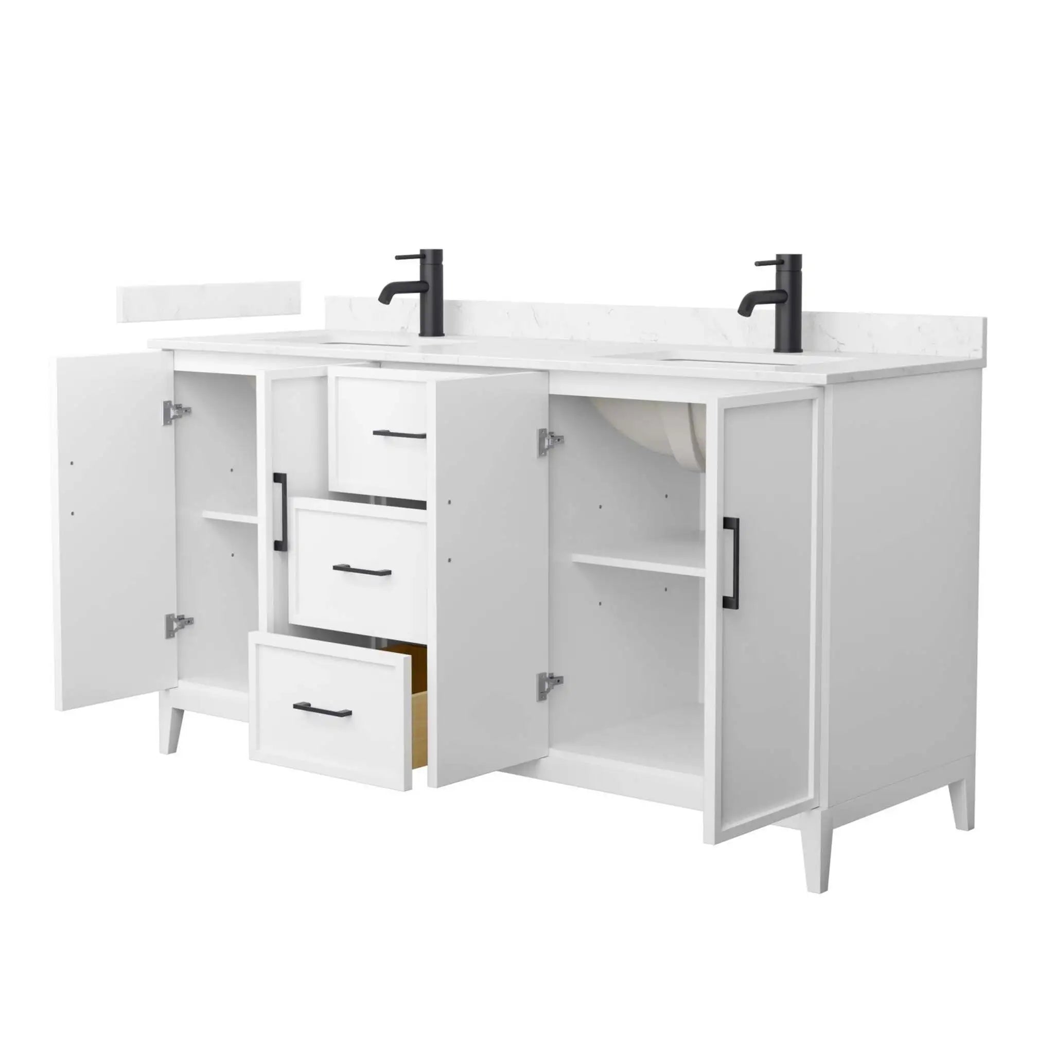 66" Elan Double Bathroom Vanity in White with Matte Black Trim by Wyndham