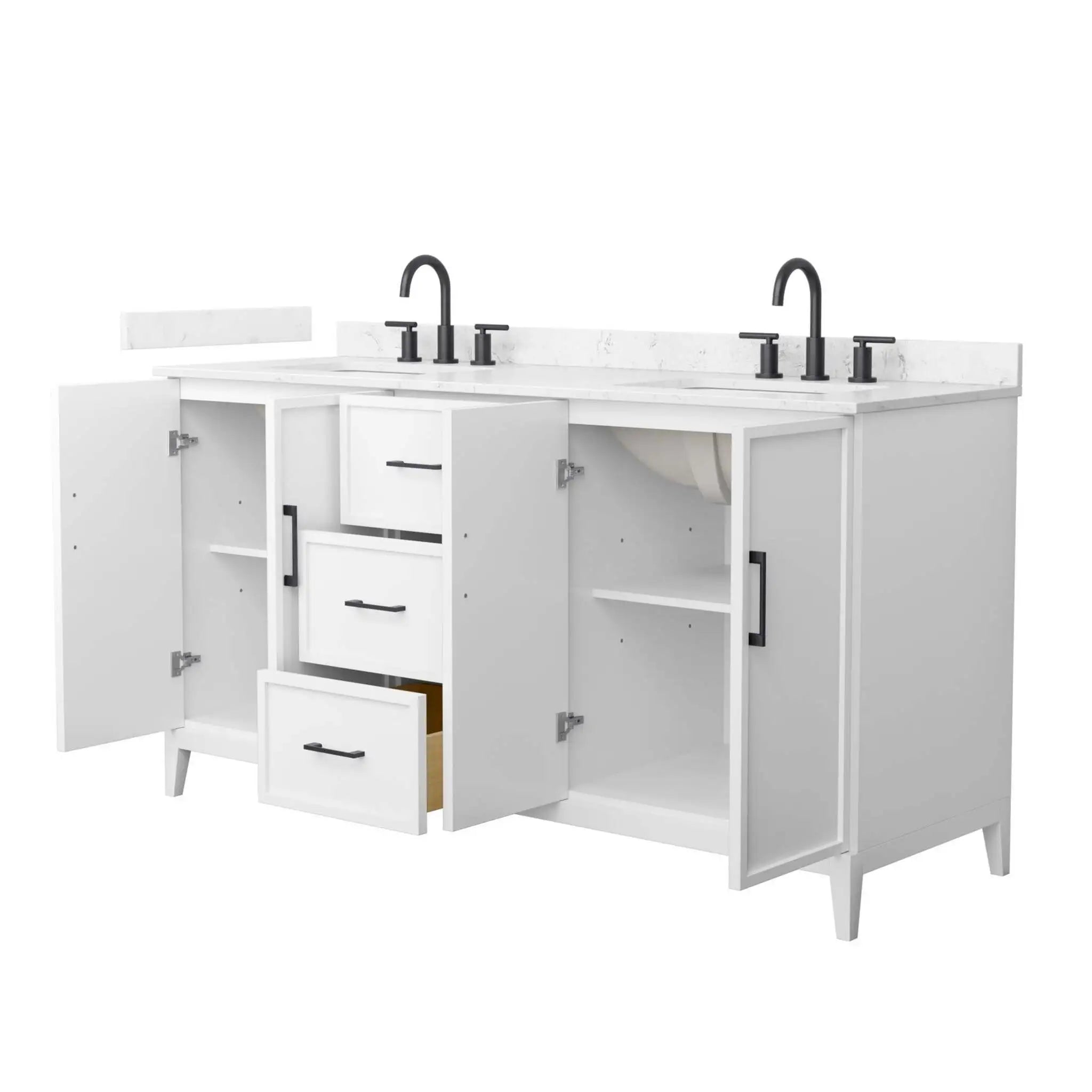 66" Elan Double Bathroom Vanity in White with Matte Black Trim by Wyndham