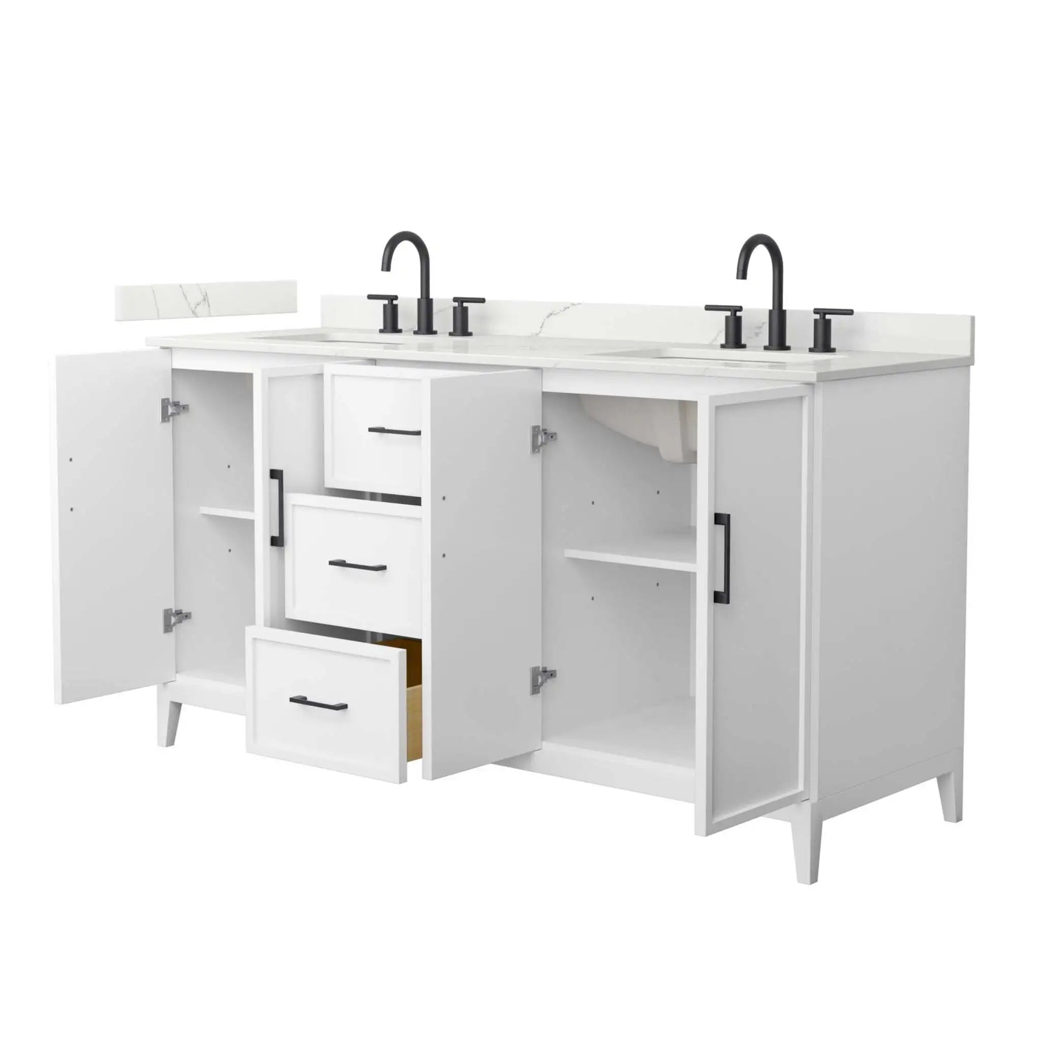 66" Elan Double Bathroom Vanity in White with Matte Black Trim by Wyndham