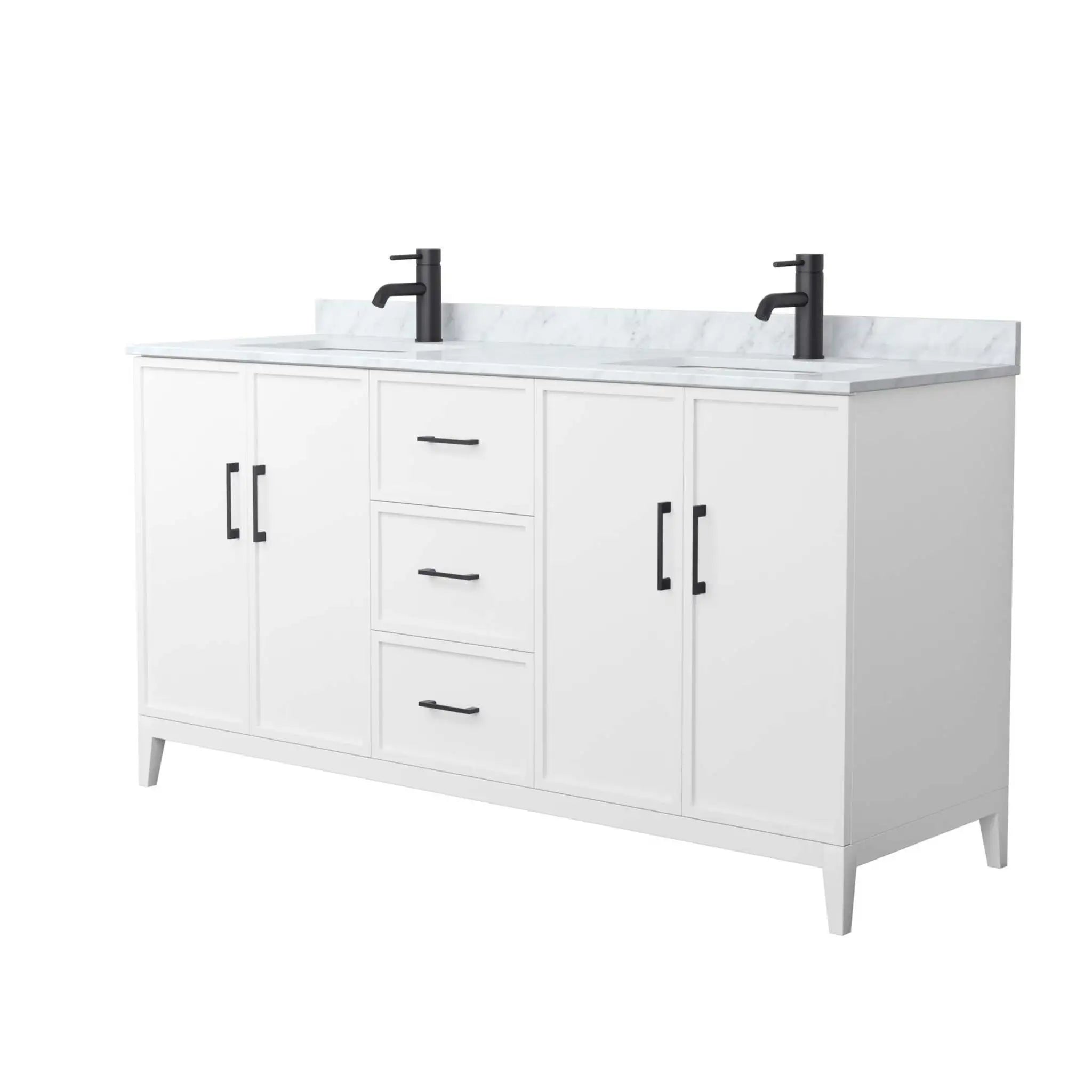 66" Elan Double Bathroom Vanity in White with Matte Black Trim by Wyndham