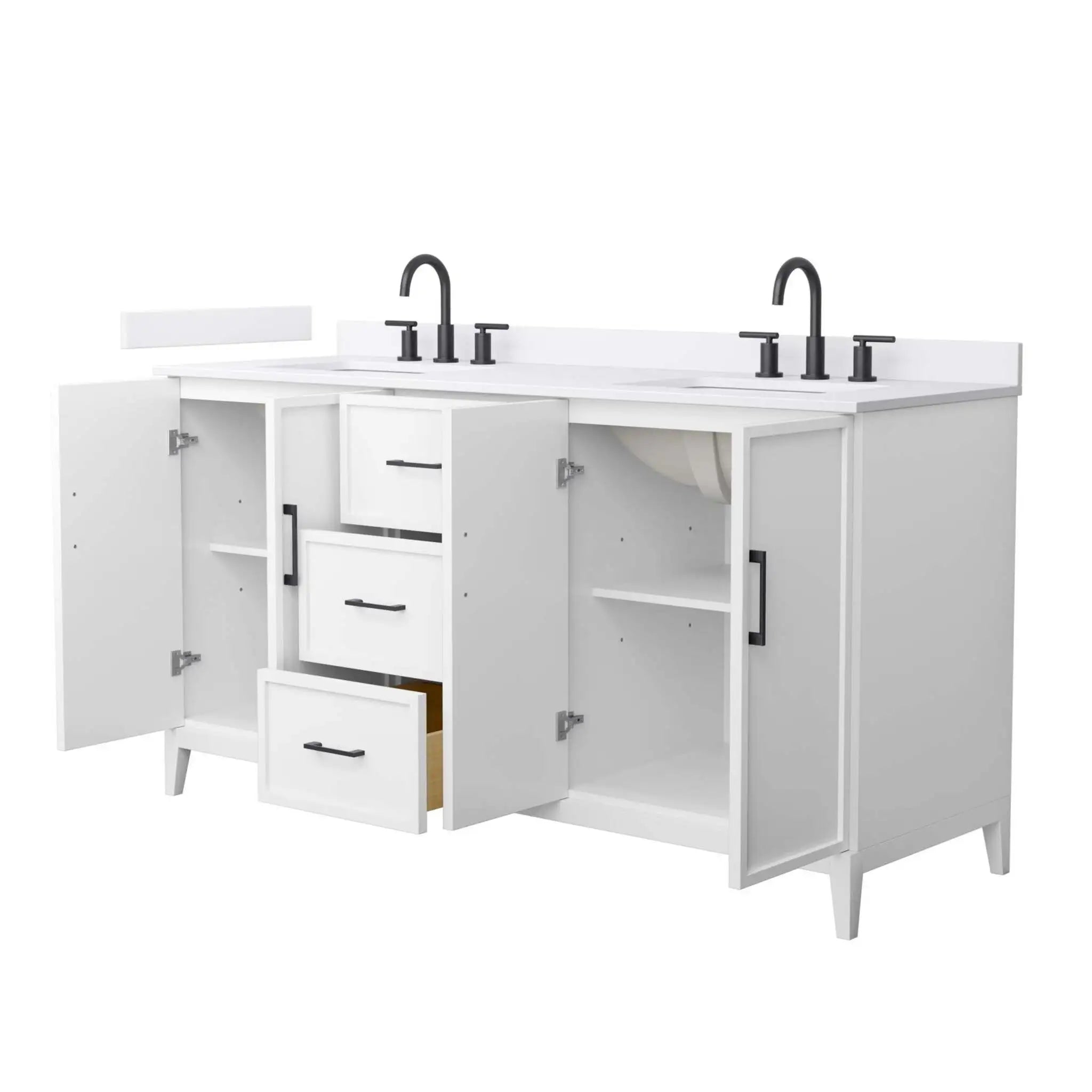 66" Elan Double Bathroom Vanity in White with Matte Black Trim by Wyndham