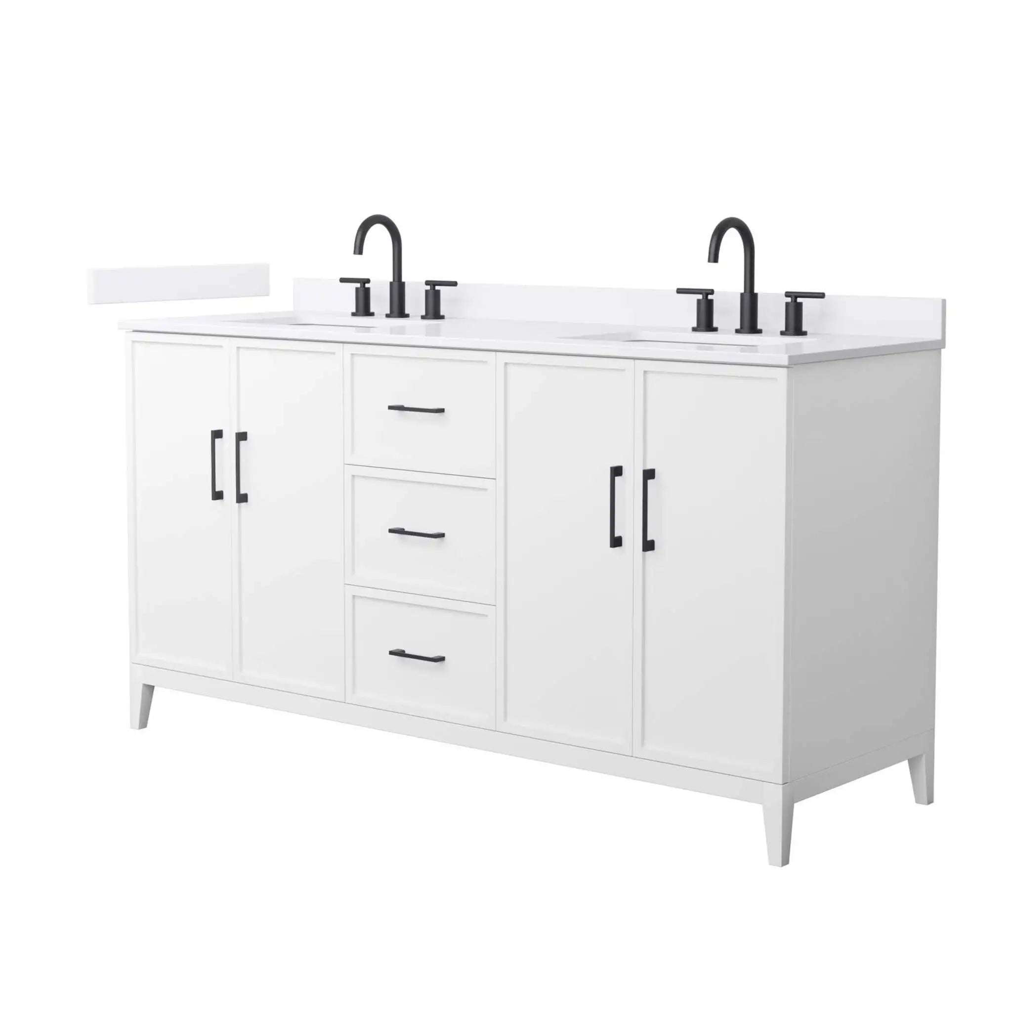 66" Elan Double Bathroom Vanity in White with Matte Black Trim by Wyndham