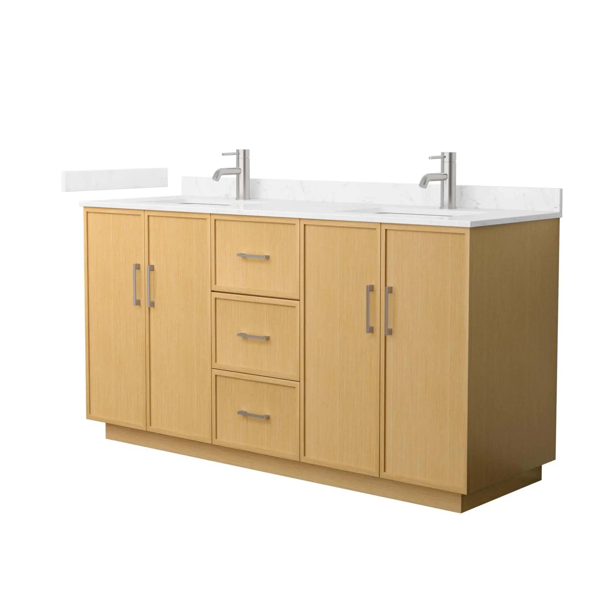 66" Elan TK Elan Double Bathroom Vanity with Toe Kick in Light Oak with Brushed Nickel Trim by Wyndham