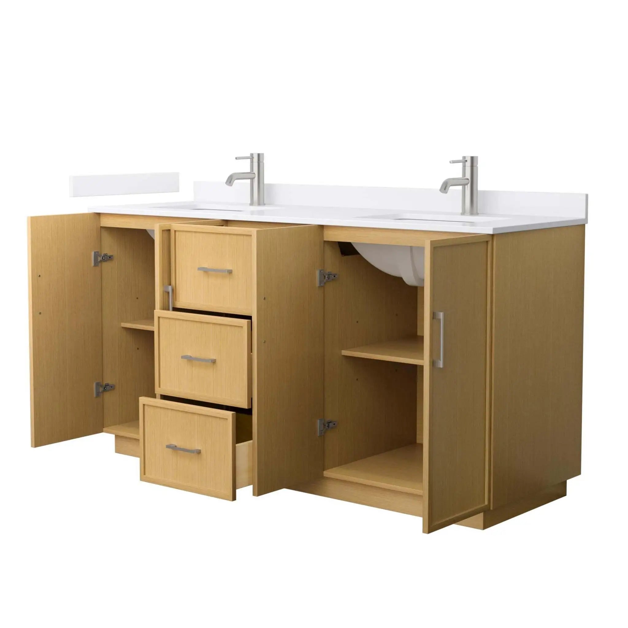 66" Elan TK Elan Double Bathroom Vanity with Toe Kick in Light Oak with Brushed Nickel Trim by Wyndham