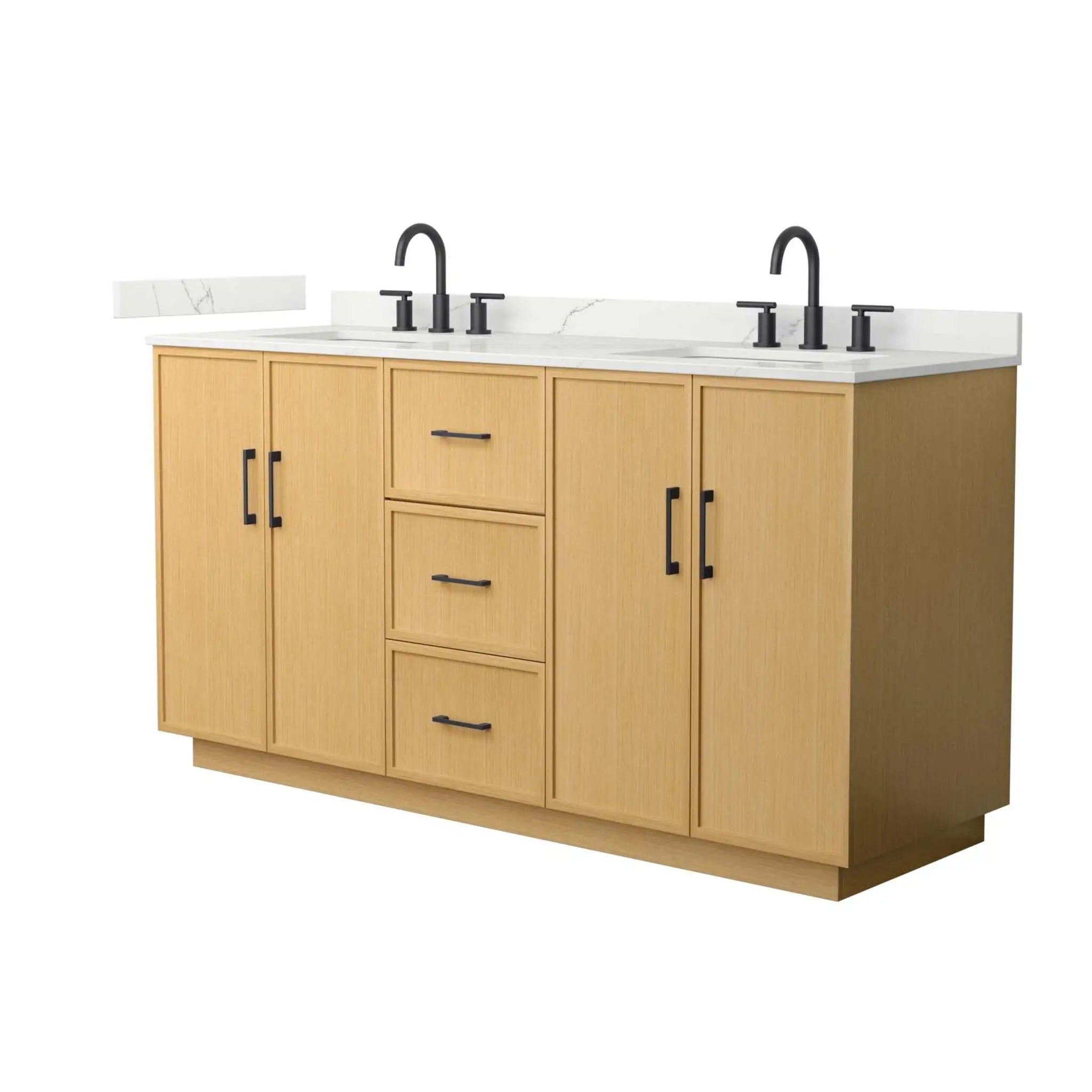 66" Elan TK Elan Double Bathroom Vanity with Toe Kick in Light Oak with Matte Black Trim by Wyndham
