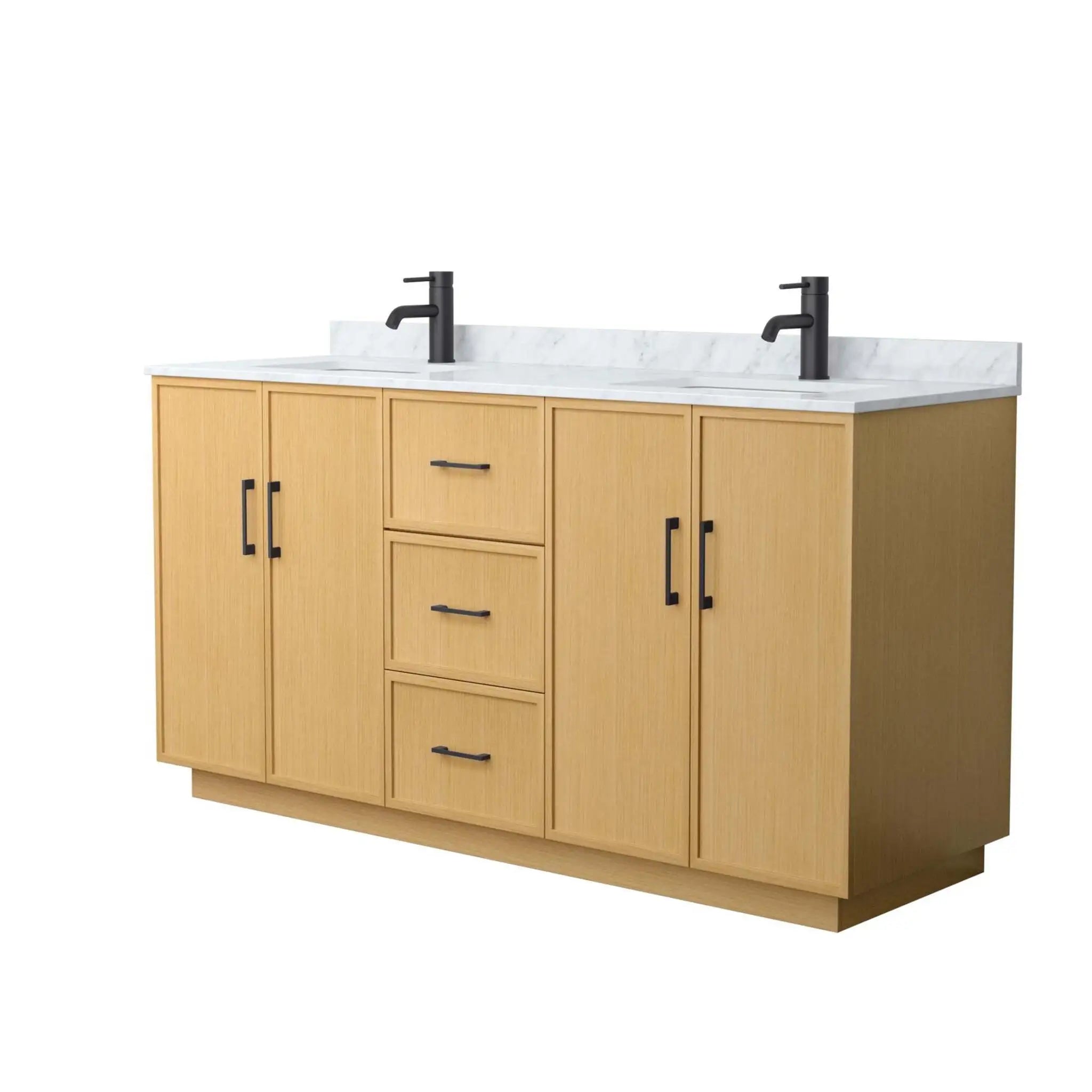 66" Elan TK Elan Double Bathroom Vanity with Toe Kick in Light Oak with Matte Black Trim by Wyndham