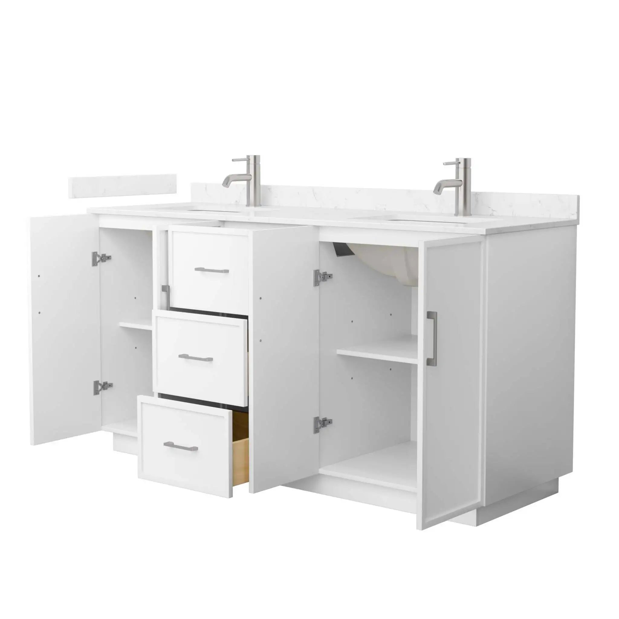66" Elan TK Elan Double Bathroom Vanity with Toe Kick in White with Brushed Nickel Trim by Wyndham