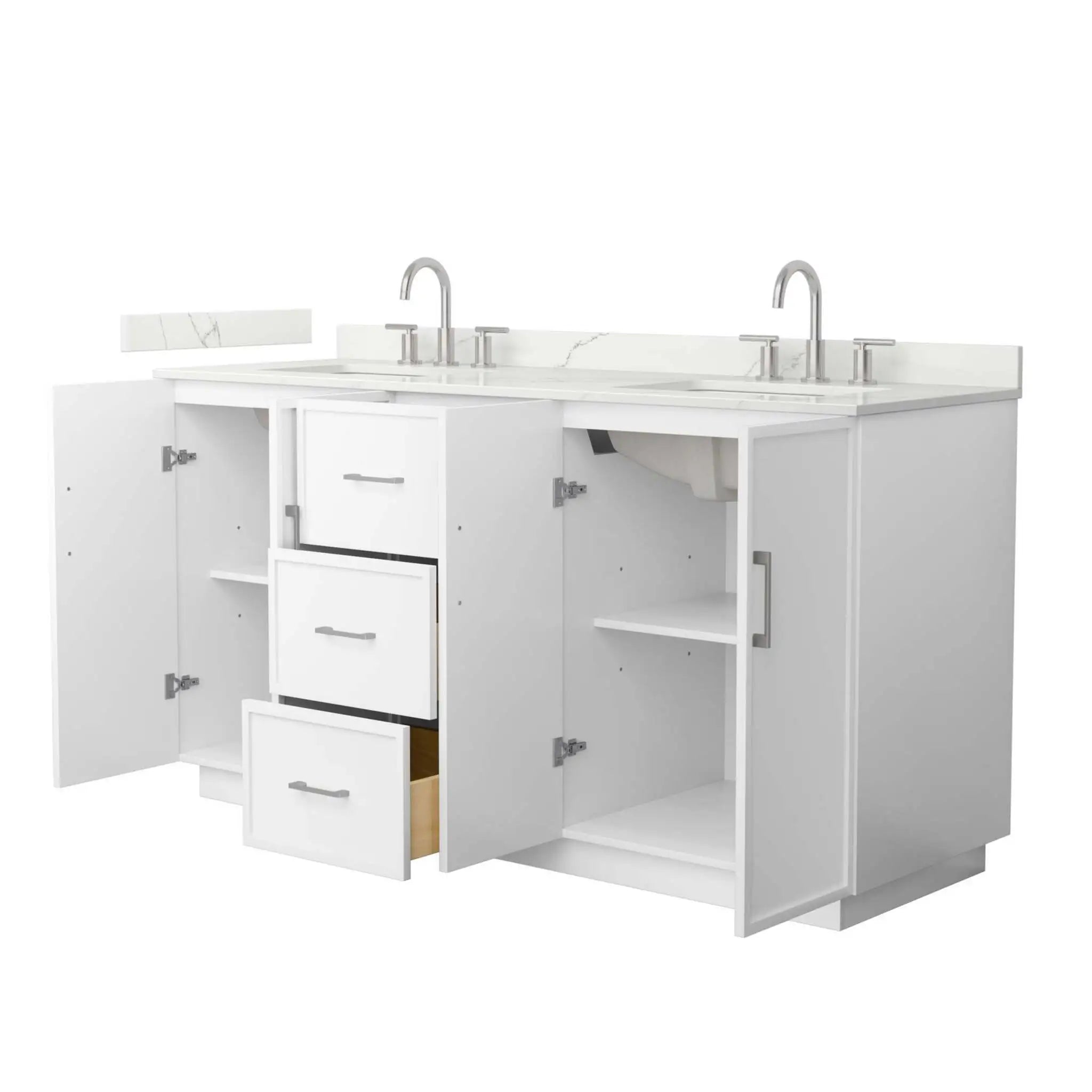 66" Elan TK Elan Double Bathroom Vanity with Toe Kick in White with Brushed Nickel Trim by Wyndham