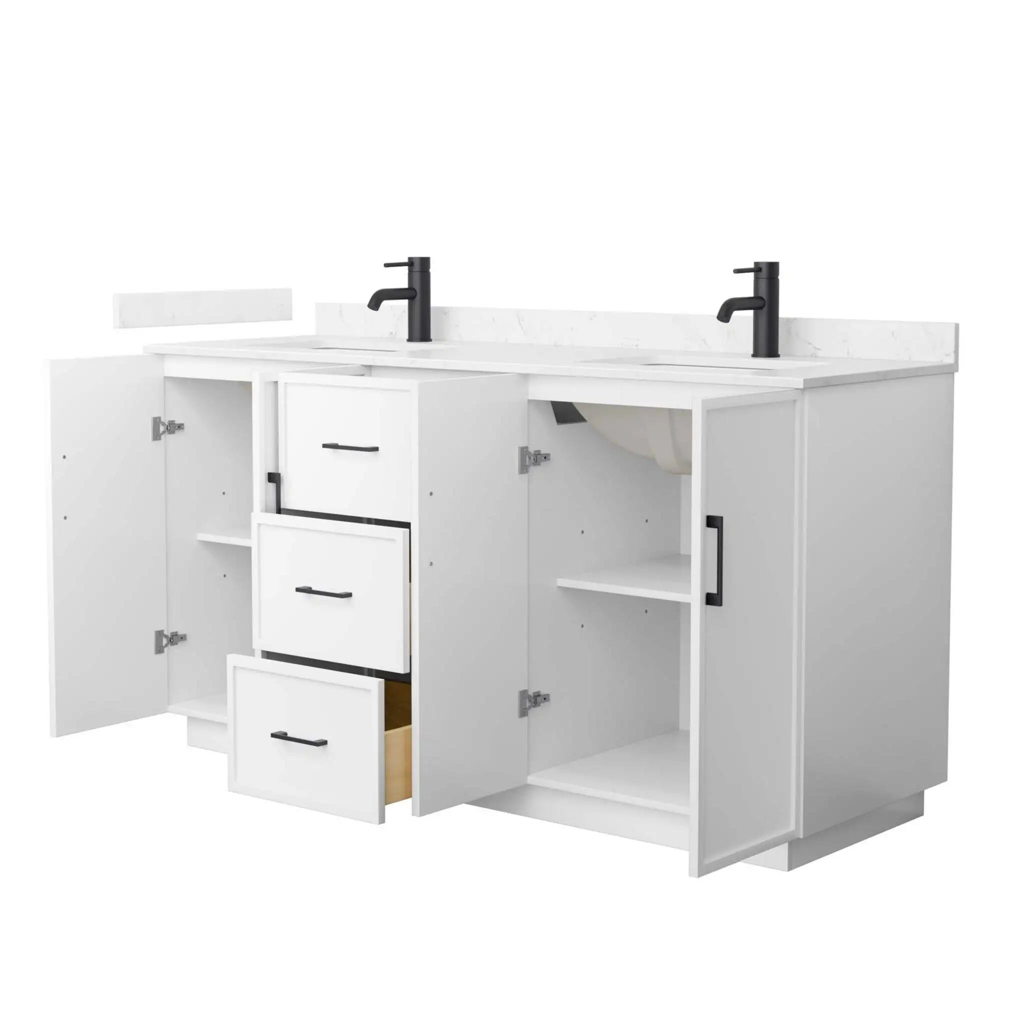 66" Elan TK Elan Double Bathroom Vanity with Toe Kick in White with Matte Black Trim by Wyndham