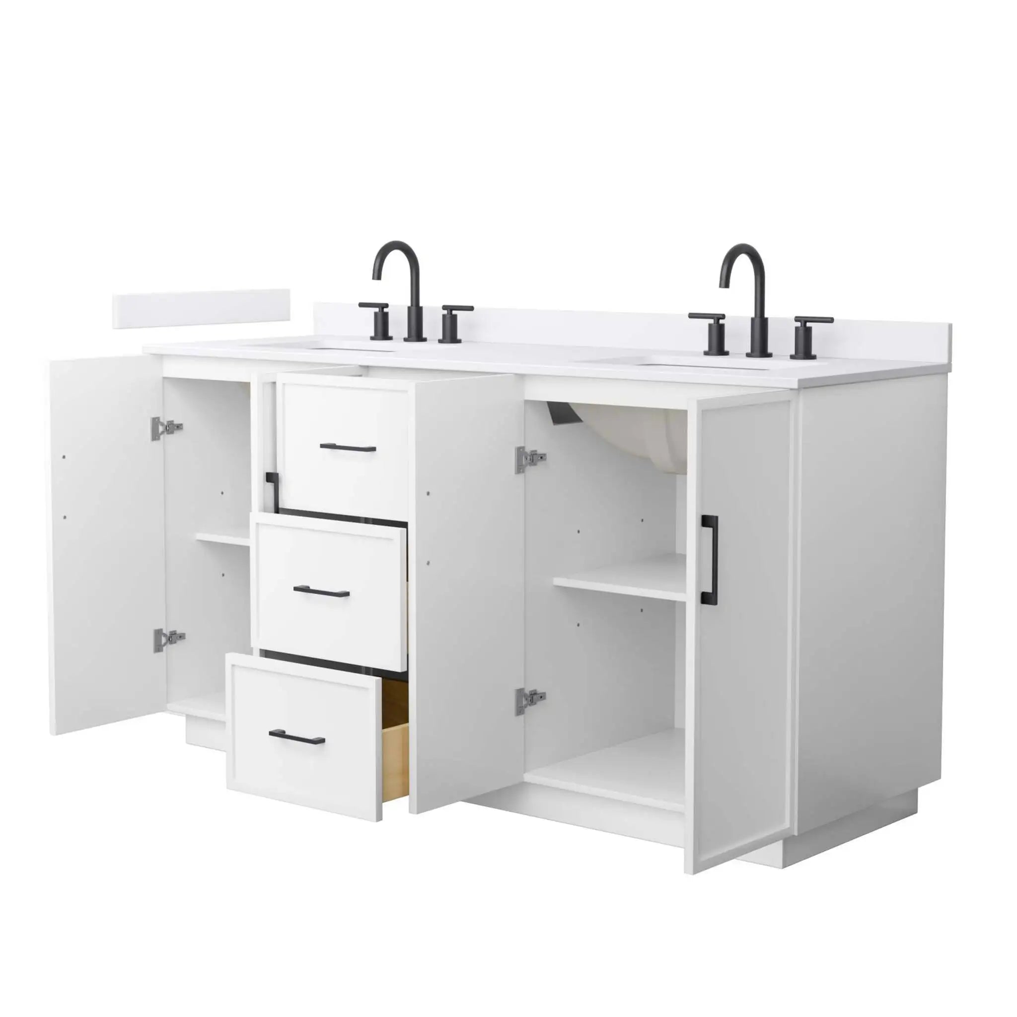 66" Elan TK Elan Double Bathroom Vanity with Toe Kick in White with Matte Black Trim by Wyndham
