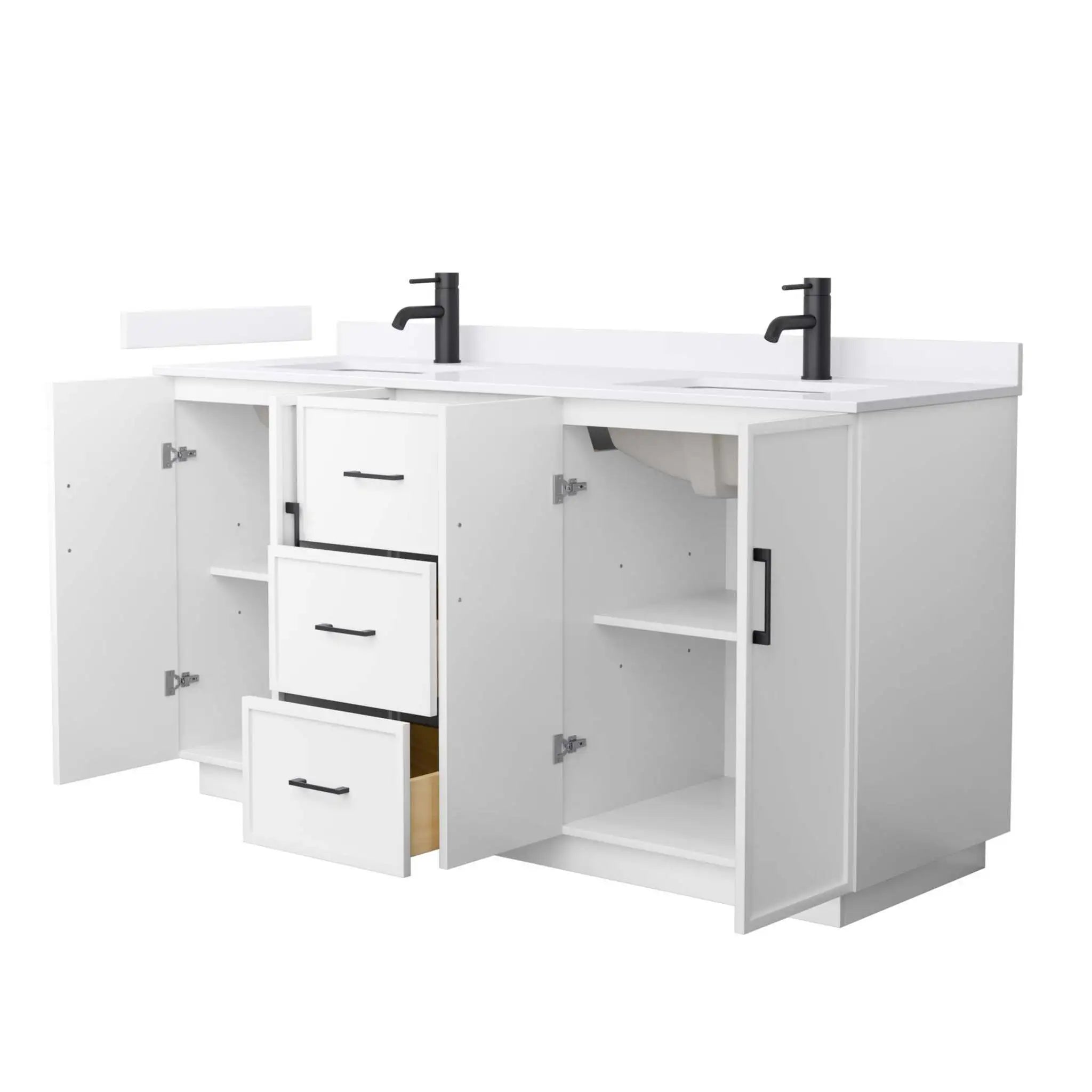 66" Elan TK Elan Double Bathroom Vanity with Toe Kick in White with Matte Black Trim by Wyndham
